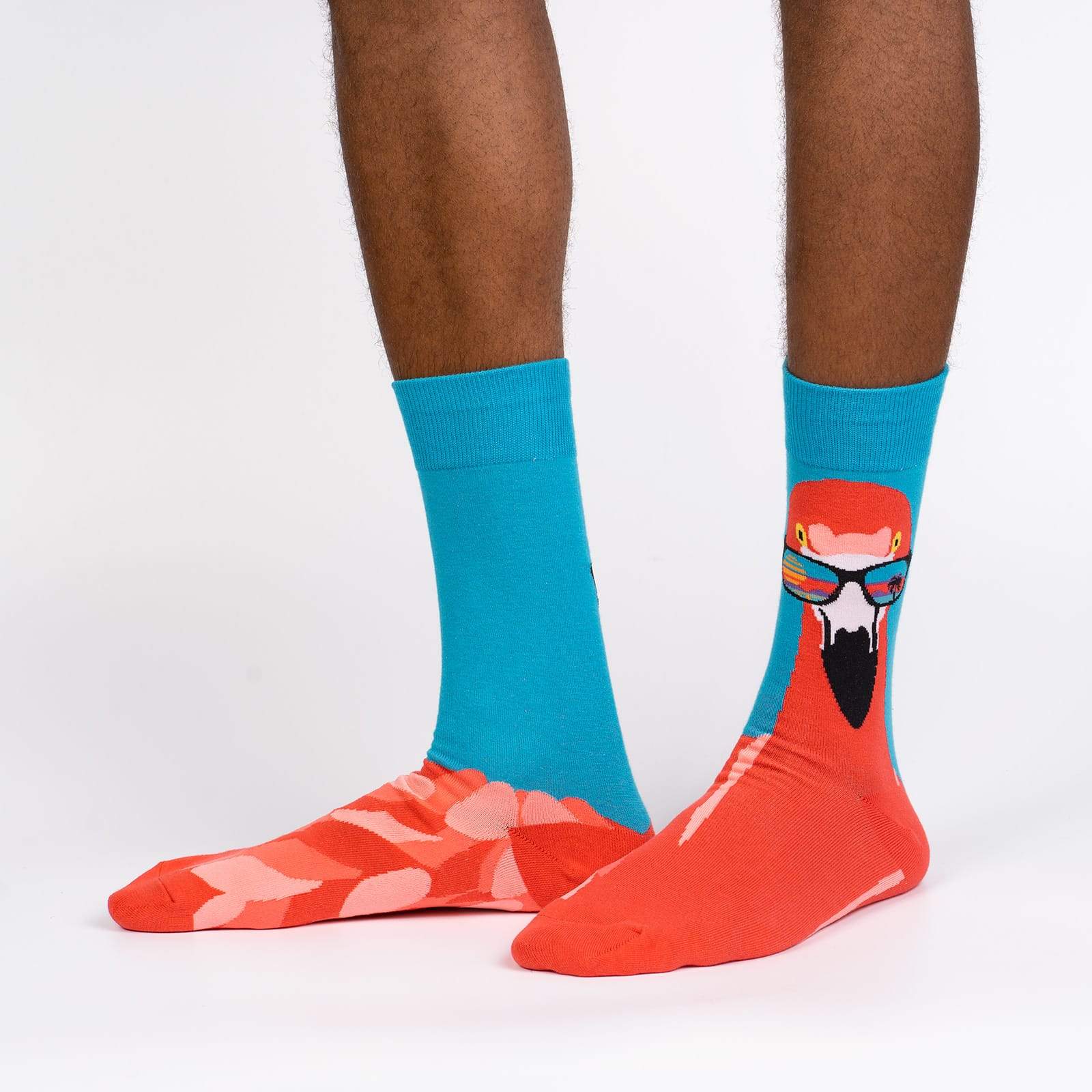 Fun Flamingo Print Men's Crew Socks - Colorful Comfortable Cotton Socks for Casual Wear, Gym & Work - Sock It To Me Ready To Flamingle