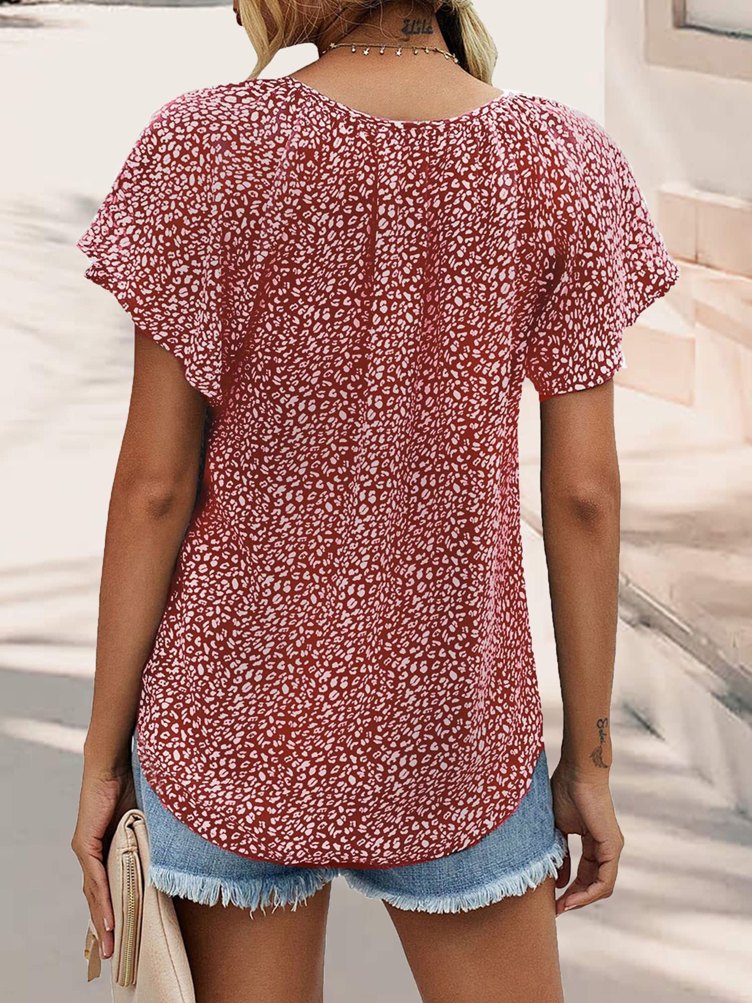 Women's Casual Floral Ruffle Short Sleeve Blouse - Cute Boho V-Neck Loose Top for Summer & Fall | Perfect for Beach Outings, Date Nights & Weekend Brunch