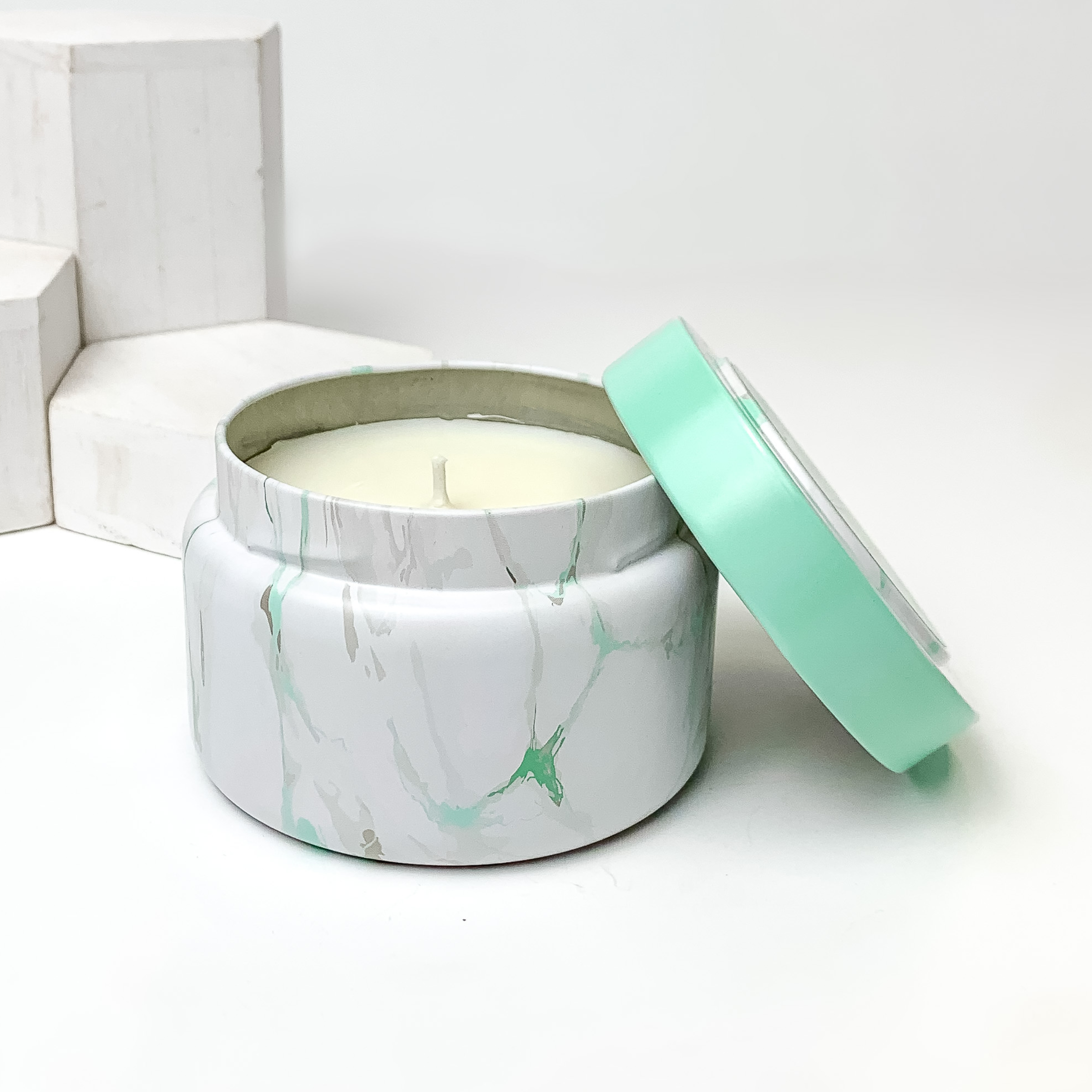 Capri Blue 8.5 oz Mint Coconut Santal Scented Travel Tin Candle - Modern Marble Design for Home, Office & Gift Giving - Perfect for Relaxation, Spa Days & Aromatherapy