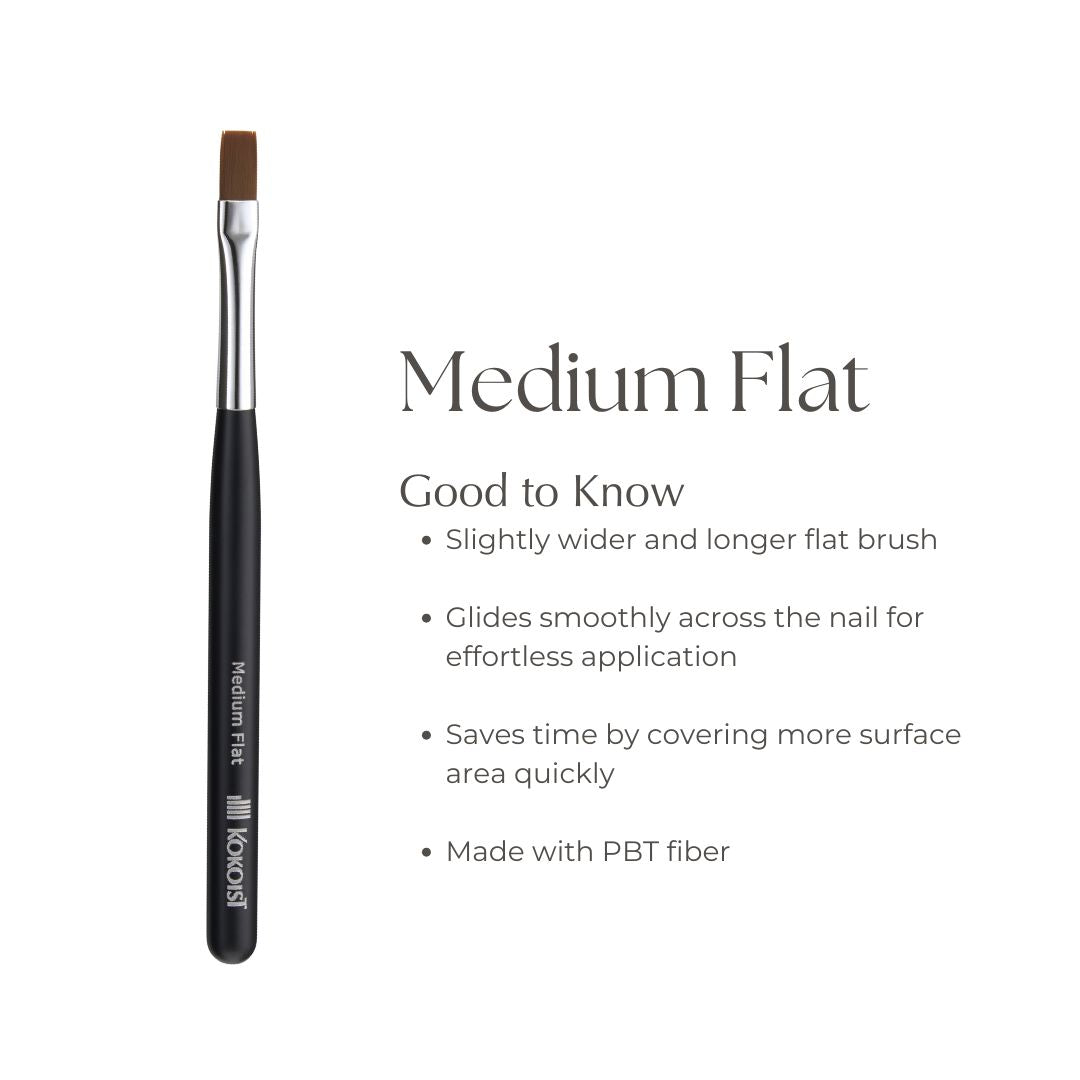 Kokoist Professional Medium Flat Nail Art Brush for Gel Polish - Perfect for Salon, Home Manicures & Nail Art Designs