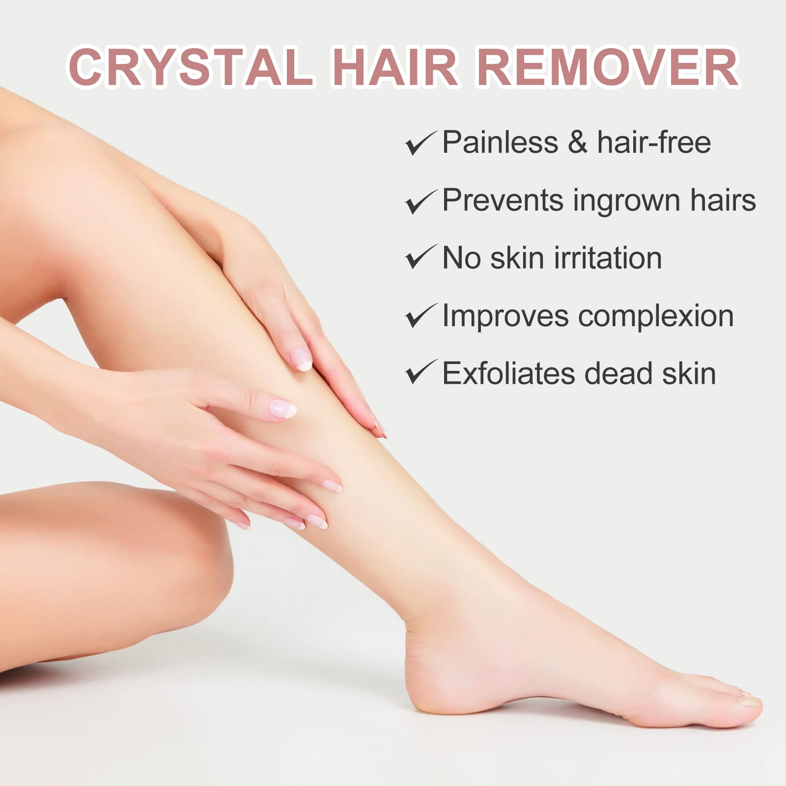 Simpout Crystal Hair Eraser for Women & Men - Painless Exfoliation & Hair Removal Tool for Arms, Legs & Back | At-Home Hair Removal Solution for Smooth Skin (Pink) | Perfect for Pre-Beach Prep & Post-Waxing Care