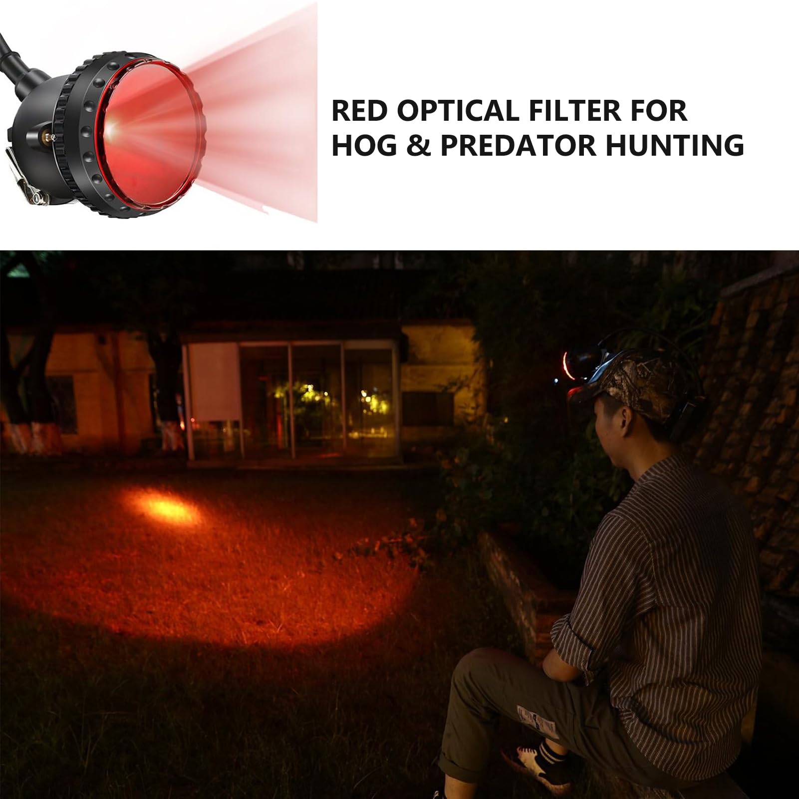 80000 LUX Super Bright Rechargeable LED Hunting Headlamp - Red/White/Green/Amber Light for Coyote, Hog & Predator Hunting - 5 Mode Switch with Soft Cap | Ideal for Night Hunting, Tracking & Outdoor Adventures