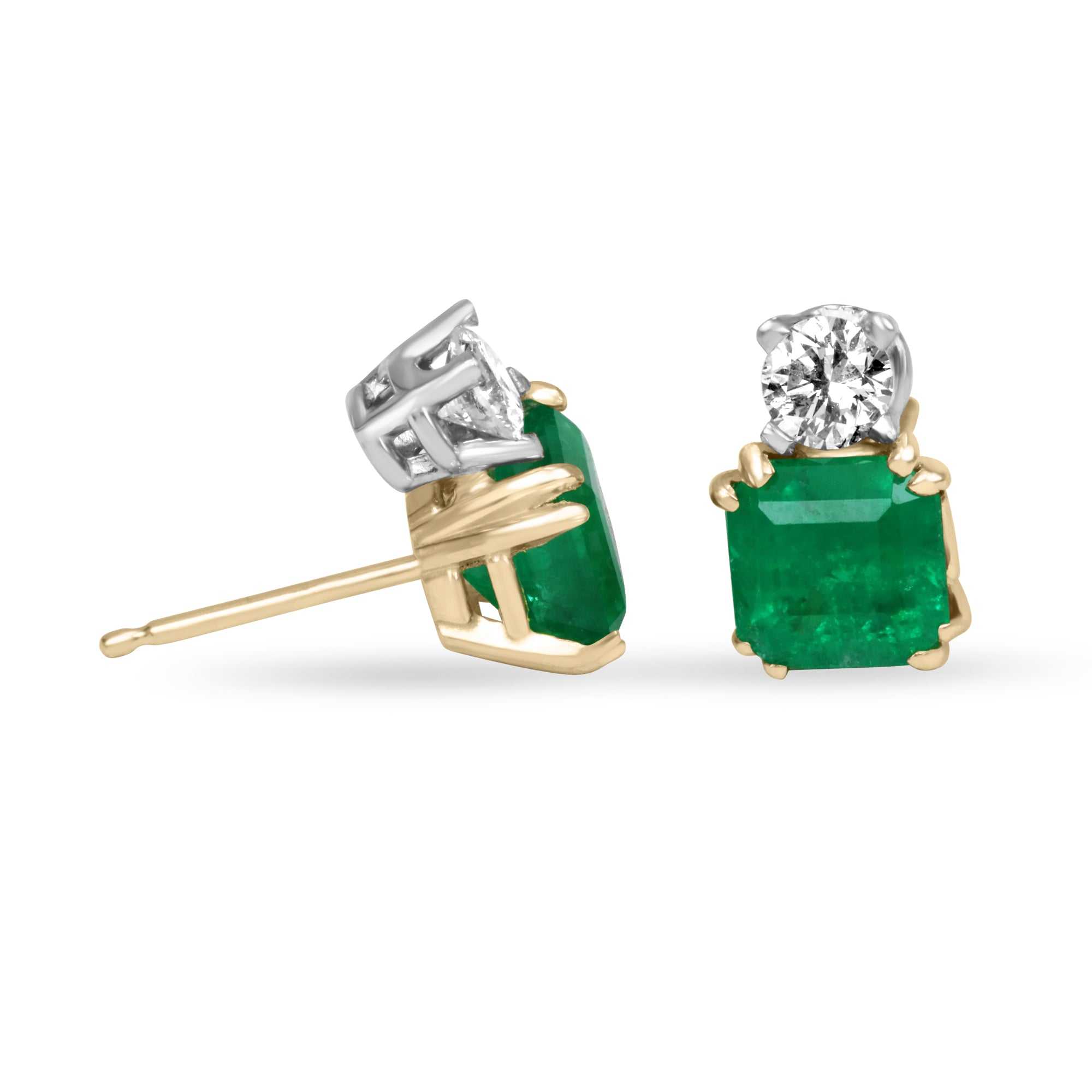 2.75tcw Dark Vivid Green Emerald & VS Diamond Stud Earrings in 18K Gold - Luxury Jewelry for Women, Perfect for Weddings, Parties & Special Occasions