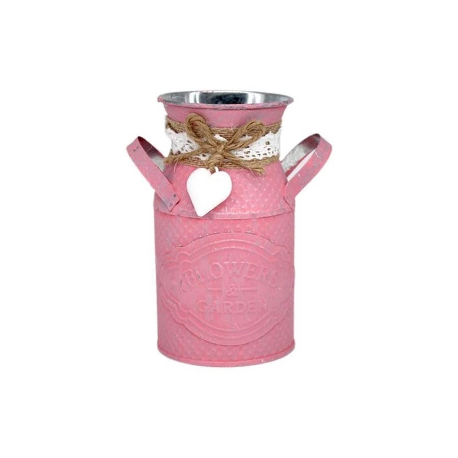 Vintage Iron Bucket Planter - Rustic Home Decor Flower Pot for Garden, Wedding, Table Centerpiece | Shabby Chic Farmhouse Style | Indoor & Outdoor Use (Pink)