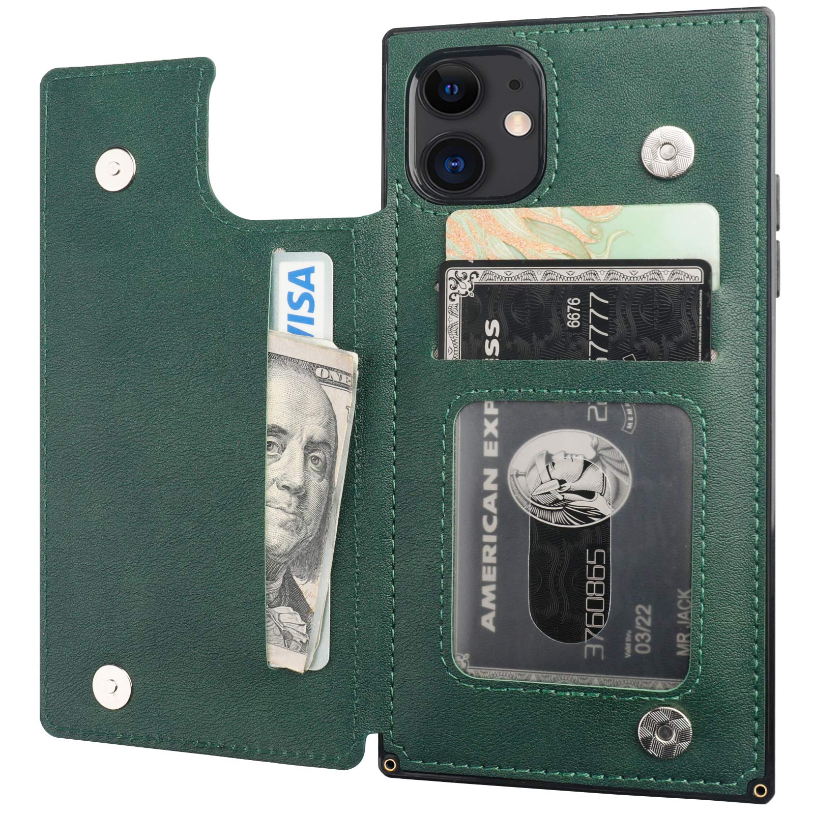 RFID Blocking Wallet Case for iPhone 11 - Premium PU Leather with Card Holder & Kickstand | Shockproof Magnetic Closure | 6.1 Inch Green | Perfect for Travel, Work & Daily Use