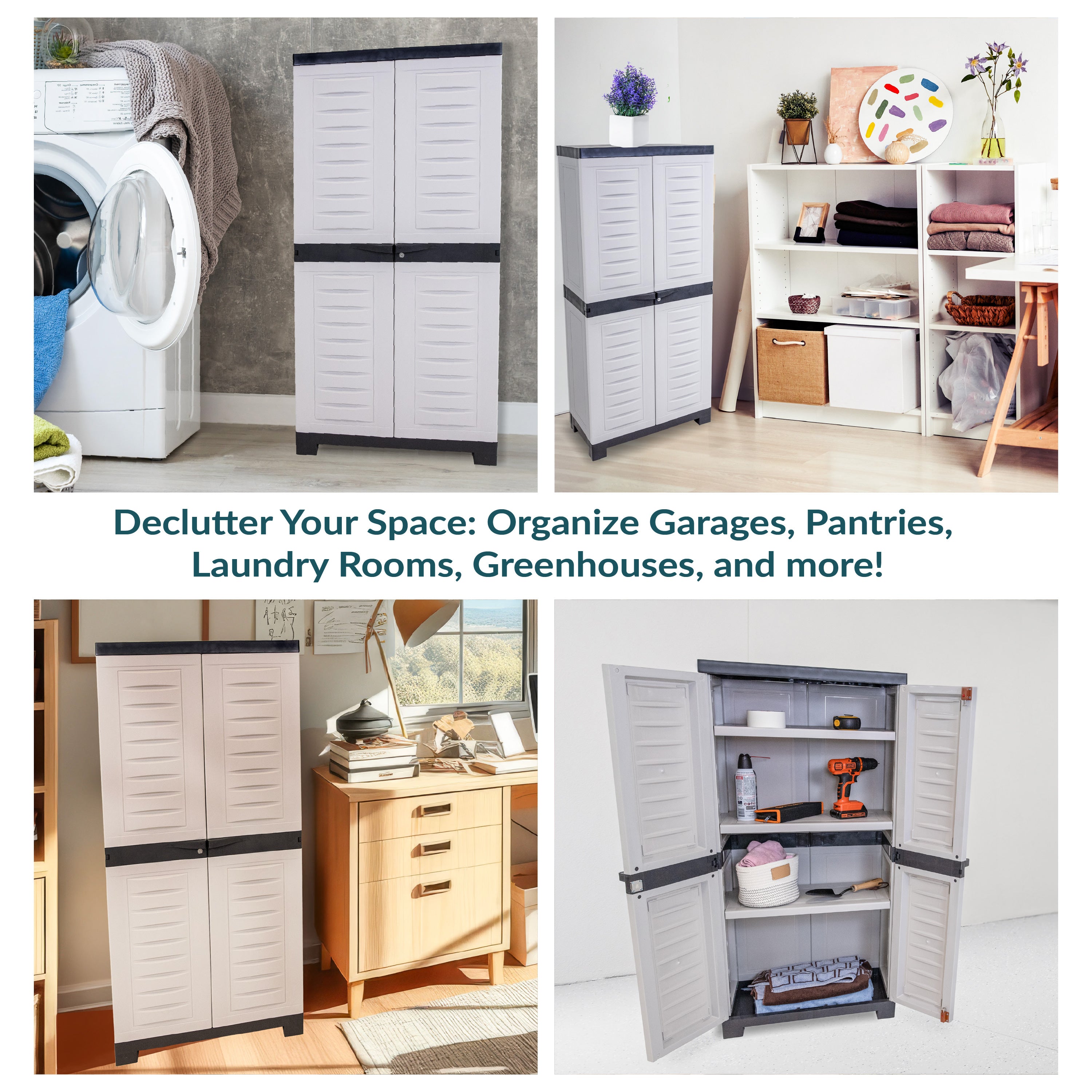 Lockable Plastic Storage Cabinet with 3 Adjustable Shelves - Heavy Duty Outdoor & Indoor Organizer for Garage, Shed, Patio, or Home Organization