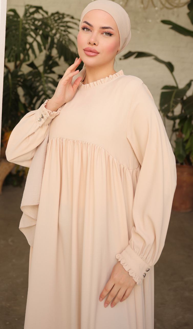Elegant Gathered Sleeve Long Maxi Abaya Dress for Women - Modest Islamic Clothing for Prayer, Special Occasions & Everyday Wear