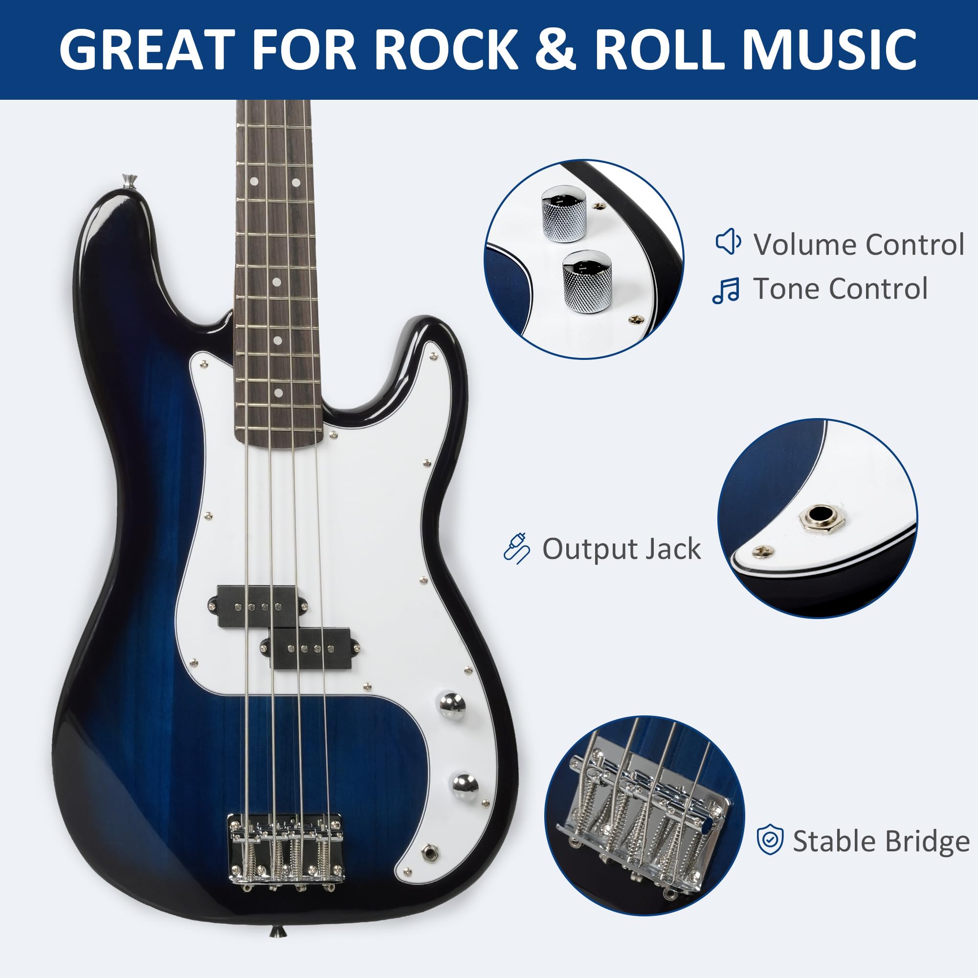 LONABR 4-String Electric Bass Guitar Full Size 46
