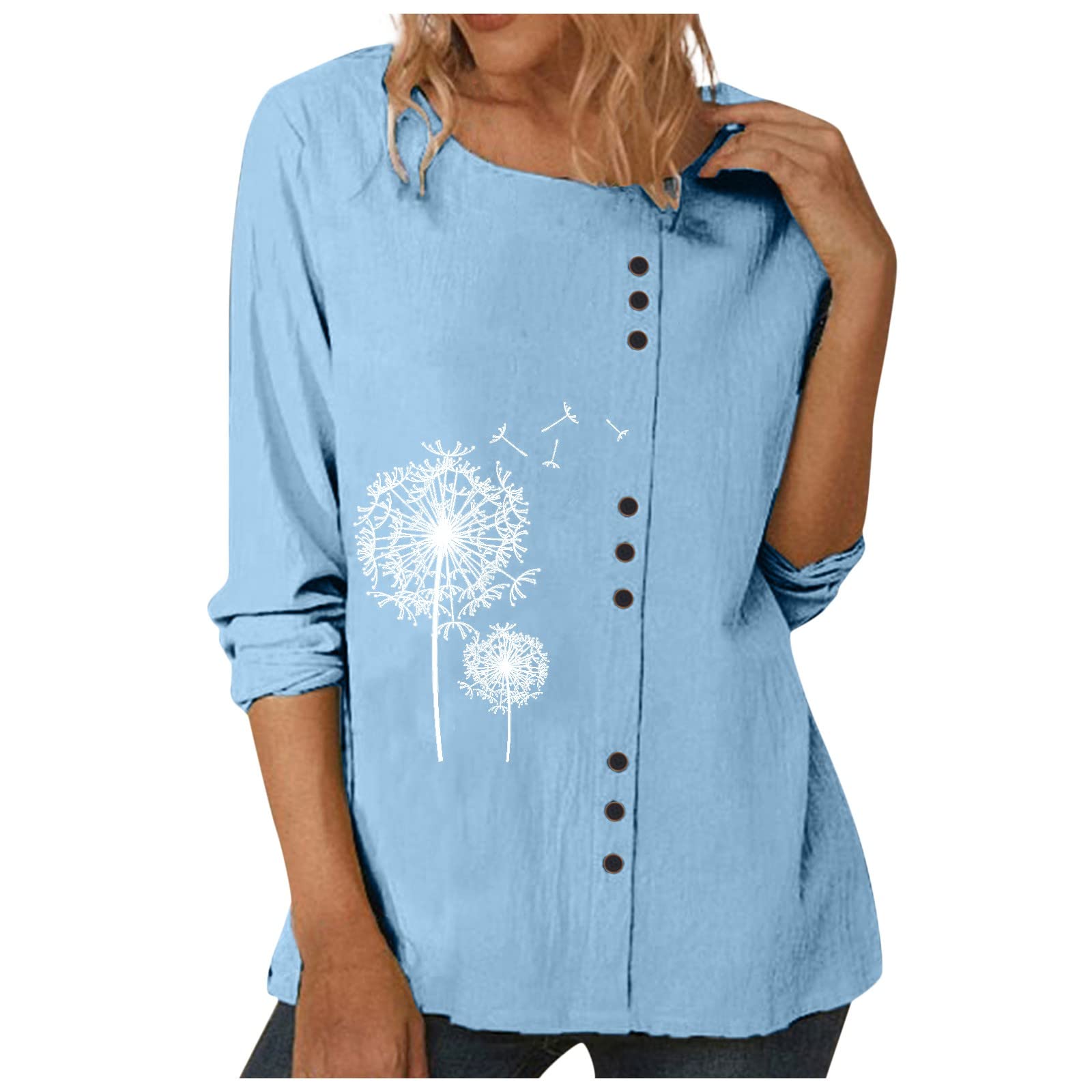 QUFECH Women's Summer Tops - Solid Color Long Sleeve Cotton Linen T-Shirt, Casual & Dressy Blouse for Women | Perfect for Office, Date Night & Weekend Outings
