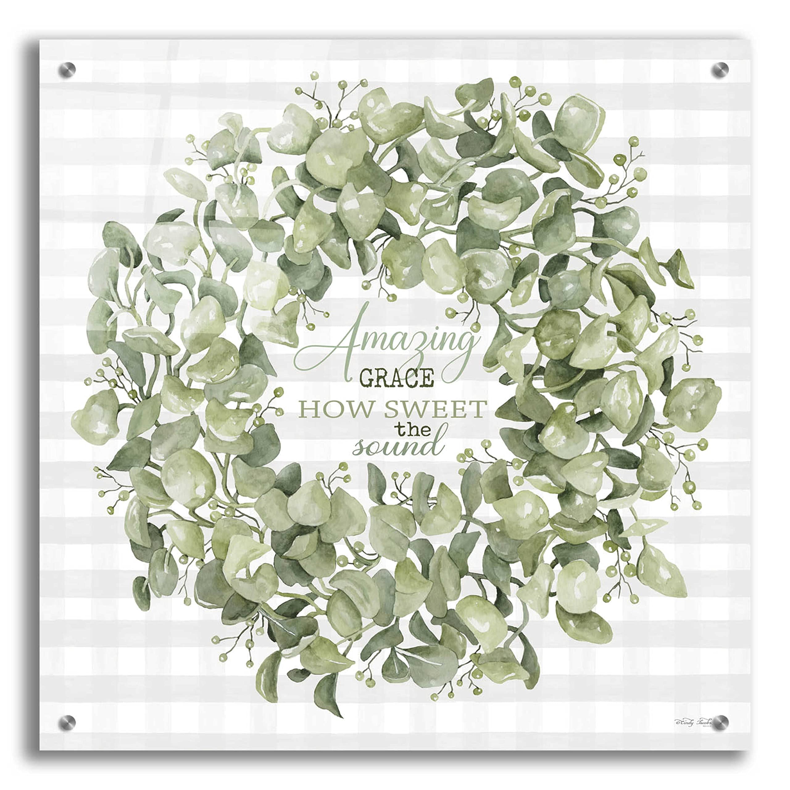 Amazing Grace Wreath Wall Art by Cindy Jacobs - 24x24 Inch Acrylic Glass Canvas Painting - Perfect for Home Decor, Church, Office & Gift Giving