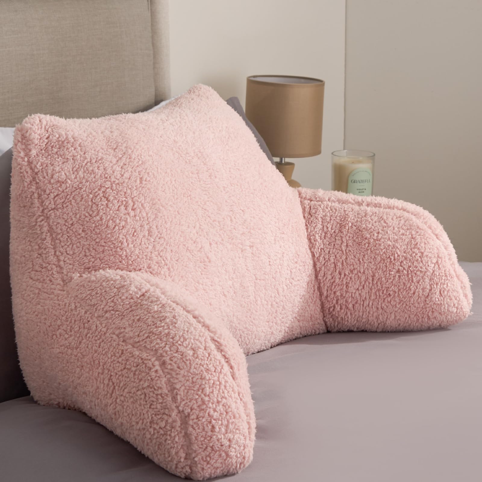 OHS Cuddle Cushion Teddy Pink - Super Soft Reading Pillow with Arm Support for Adults | Cozy Bed Pillow for Sitting Up, Reading, Watching TV & Relaxing at Home