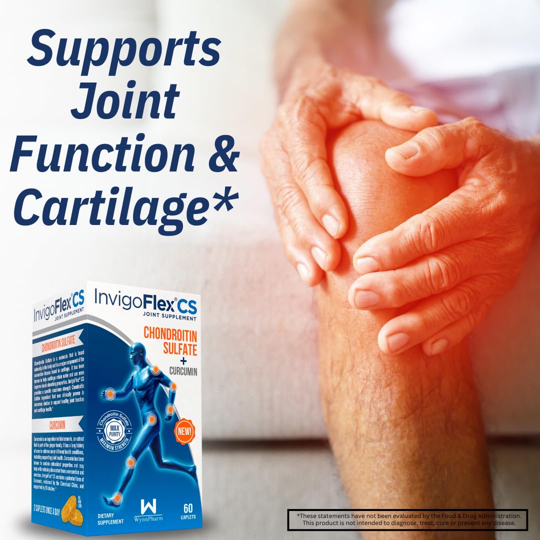 INVIGOFLEX Chondroitin Sulfate & Turmeric Curcumin Joint Supplement - Non-GMO, Supports Knee, Hand, Back & Hip Health - Premium CS Formula (3-Pack) for Active Lifestyles & Joint Comfort