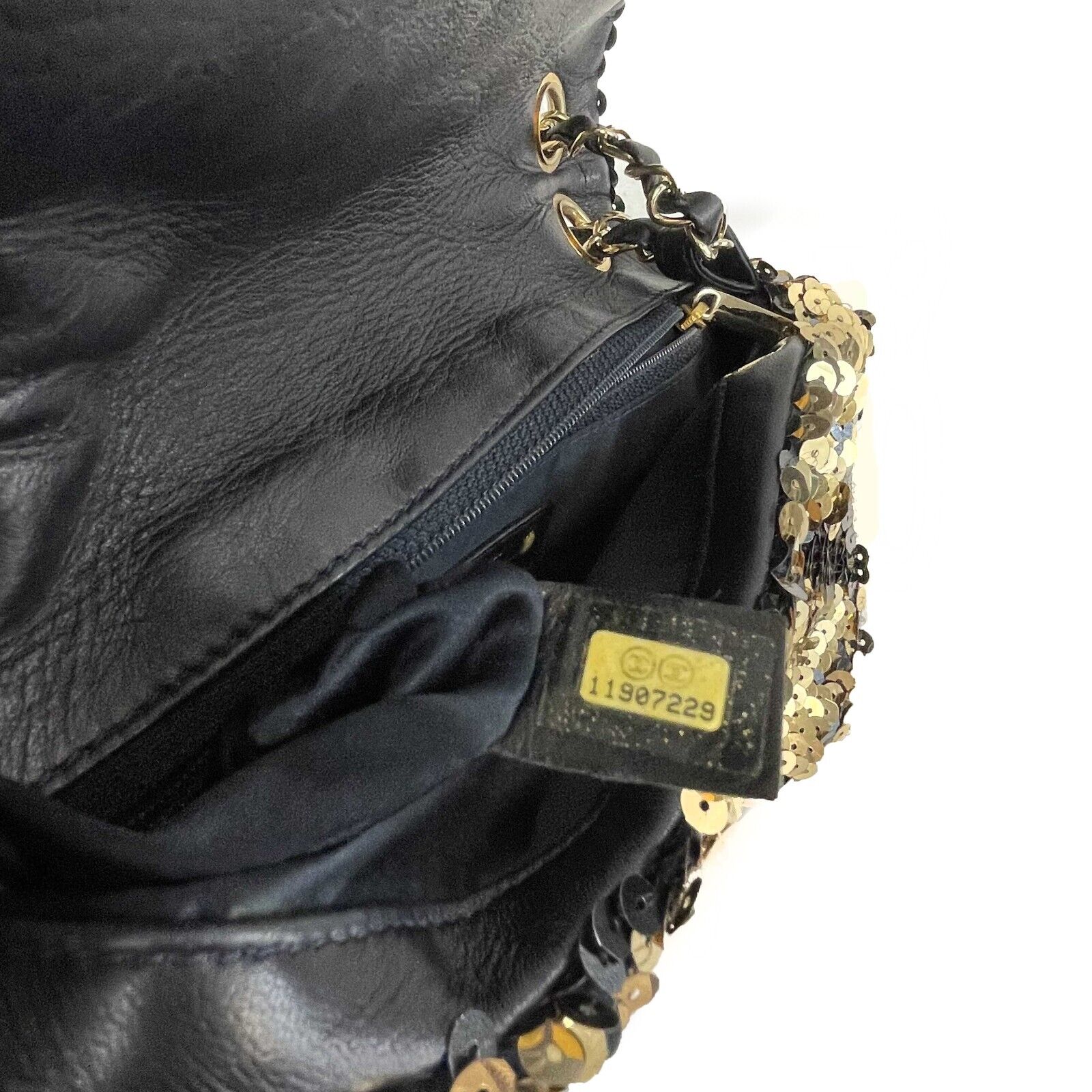 CHANEL Summer Night Medium Flap Classic Satin Sequin Black Gold Shoulder Bag for Women | Luxury Evening Clutch for Parties, Weddings & Special Occasions