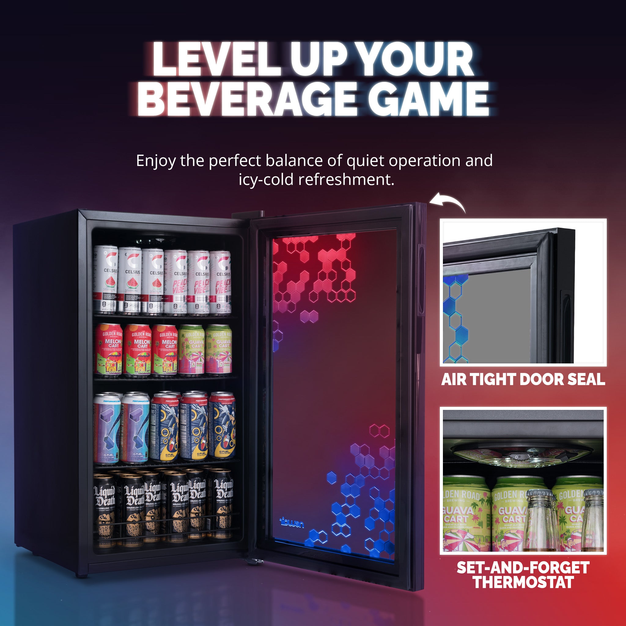 Newair® Prismatic™ Series 85 Can Beverage Refrigerator - Compact 18.7 Inch Mini Fridge for Beer, Soda & Wine - Perfect for Home Bar, Office, Dorm Room & Game Room