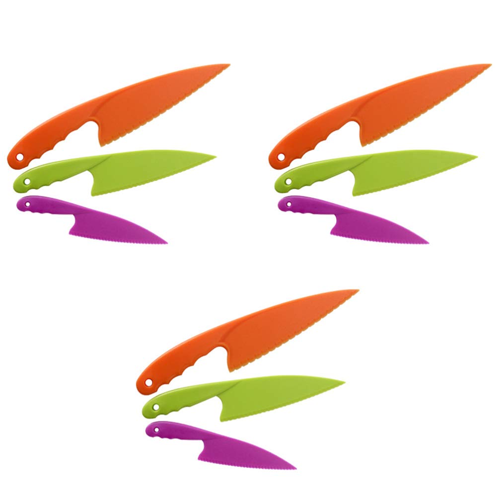 ULTECHNOVO 3-Piece Plastic Fruit Cutting Tool Set - Safe Kitchen Knives for Kids, Cake Decorating Supplies, and Fruit Slicing - Perfect for Birthday Parties, Baking, and Kids Cooking Activities