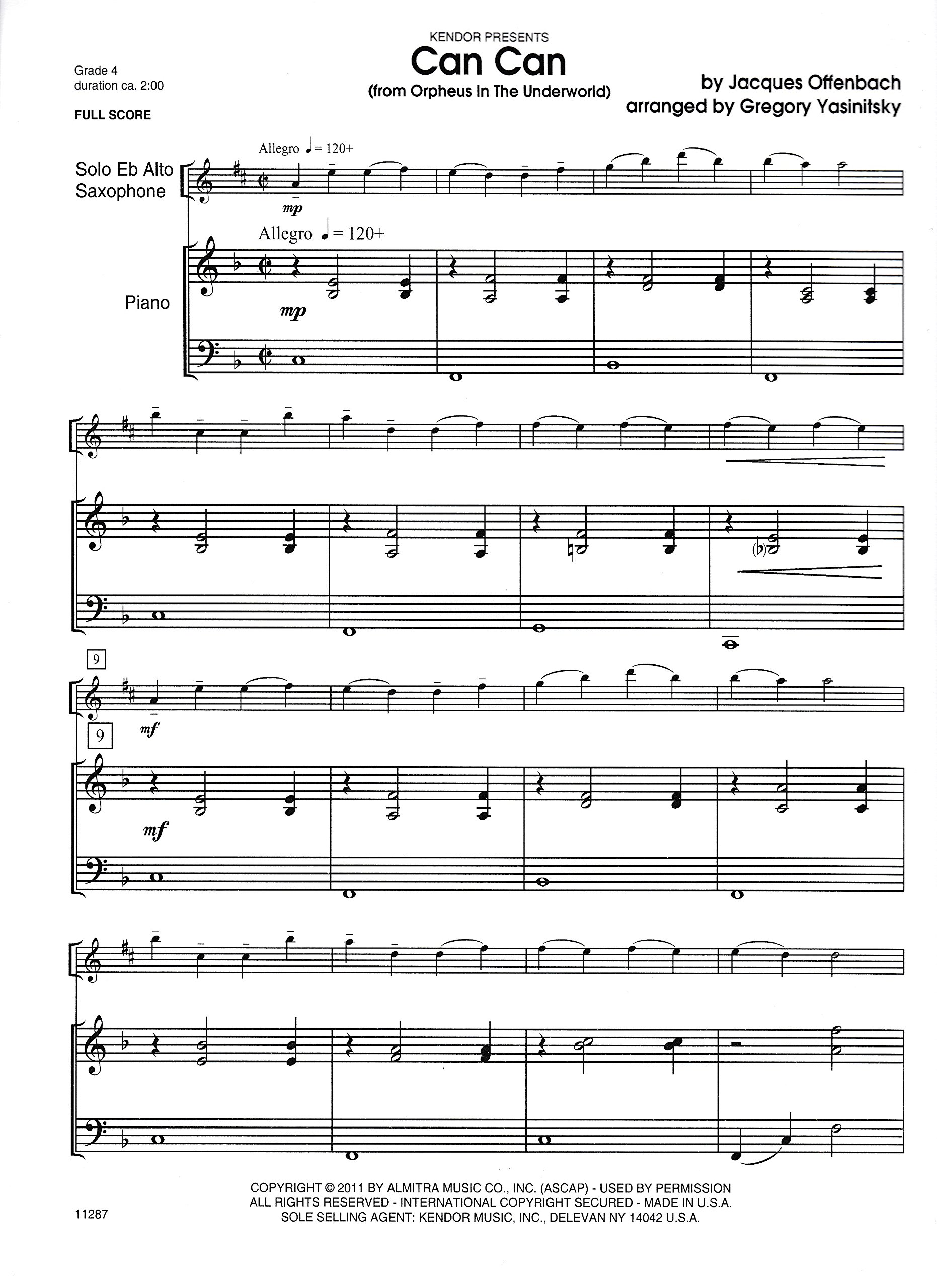 Jacques Offenbach Can Can Sheet Music for Alto Saxophone & Piano - Perfect for Classical Performances, Recitals & Music Lessons