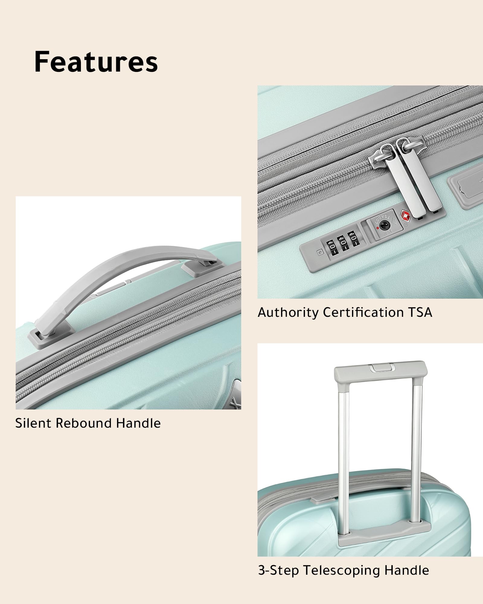 LUGGEX 2-Piece Lightweight Spinner Carry-On Luggage Set with USB Charger - Mint Green (14/20 Inch) - Perfect for Air Travel & Business Trips