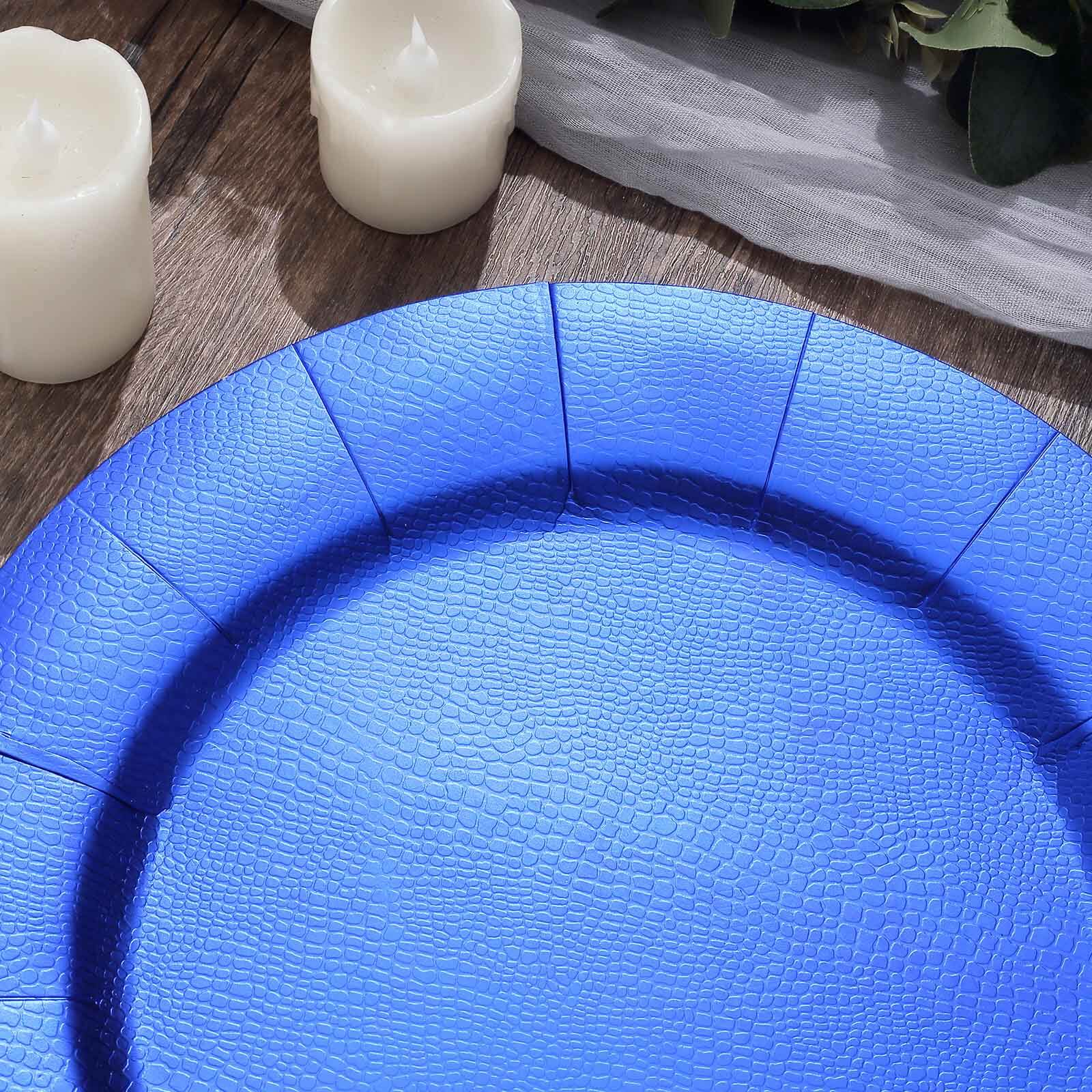 10-Pack Royal Blue Disposable Charger Plates with Leathery Texture - 13