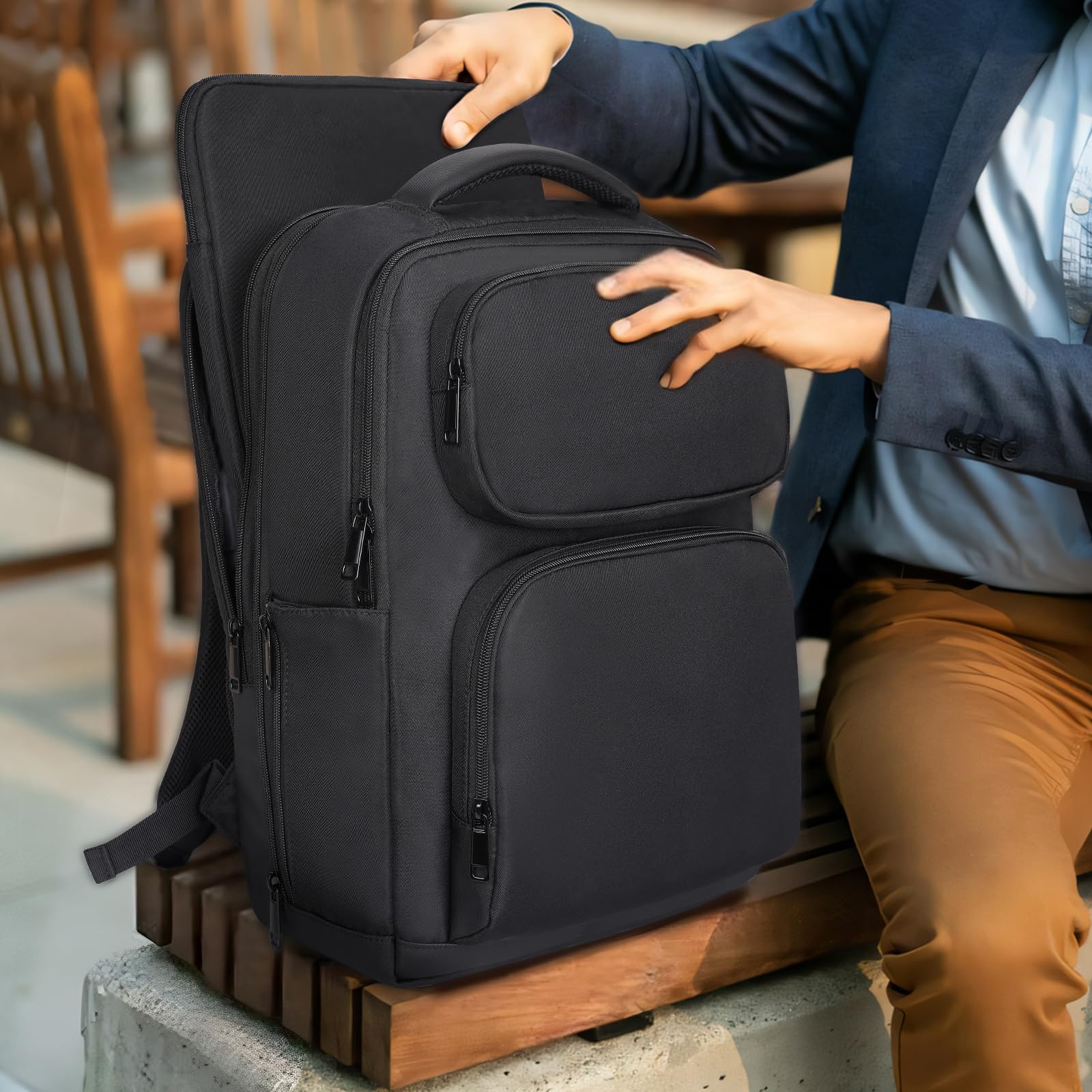 ESTARER Men's Water-Resistant Nylon Laptop Backpack with 15.6 Inch Laptop Sleeve, Expandable 32L Business Travel Backpack for Work, College, Commuting, and Outdoor Adventures
