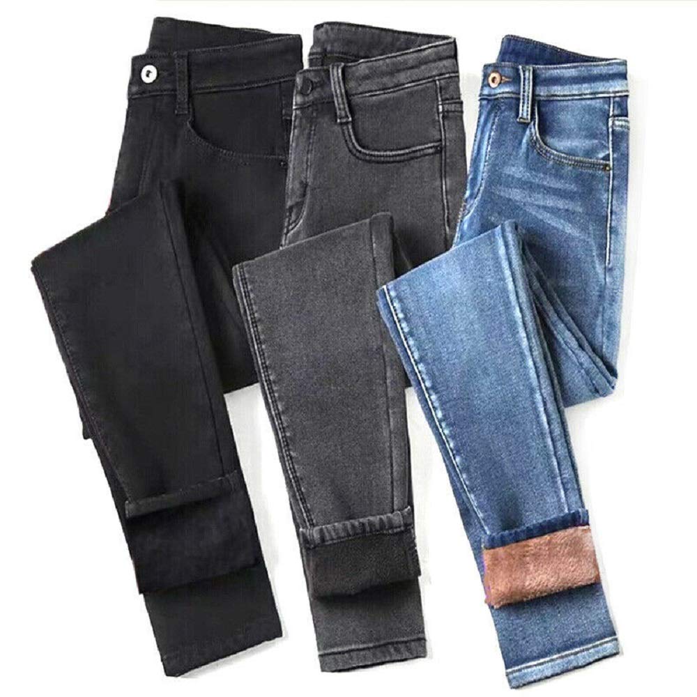 BeaYoo Women's High Waist Thermal Fleece Lined Stretchy Skinny Jeans - Winter Warm Denim Pants for Cold Weather & Outdoor Activities