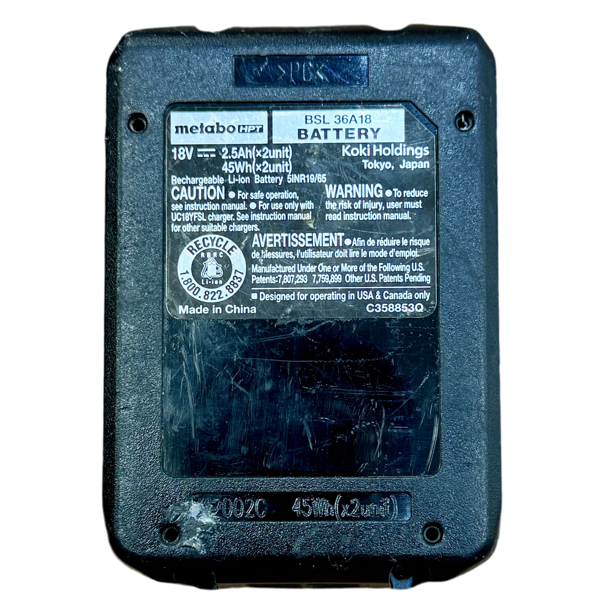 Metabo HPT 36V/18V MultiVolt Lithium Ion Slide Battery (BSL 36A18) - Compatible with Cordless Power Tools for Drilling, Sawing & Construction Projects