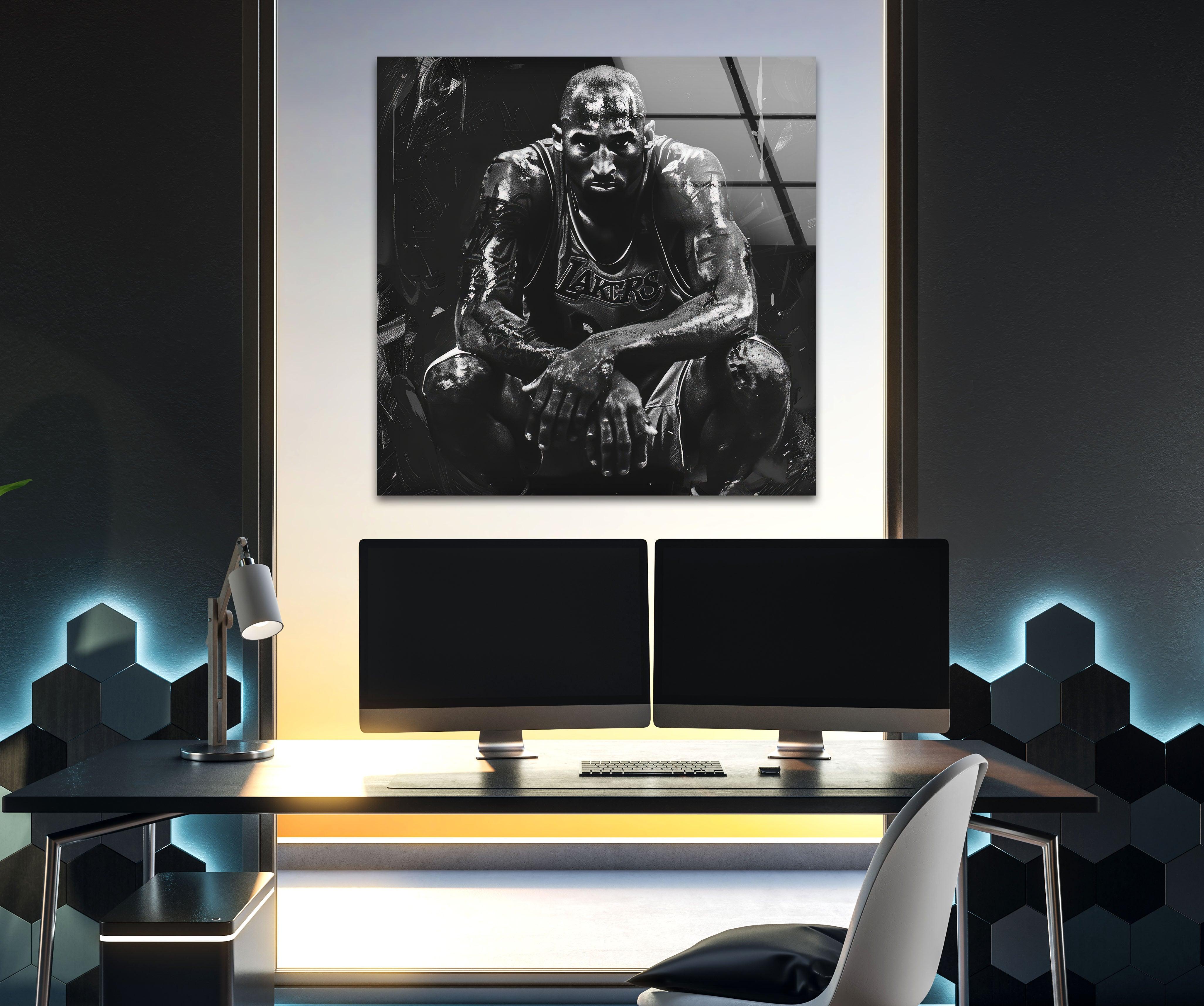 Black Kobe Bryant Glass Wall Art - Premium Basketball Decor for Home, Office & Man Cave - Perfect Gift for NBA Fans & Sports Enthusiasts