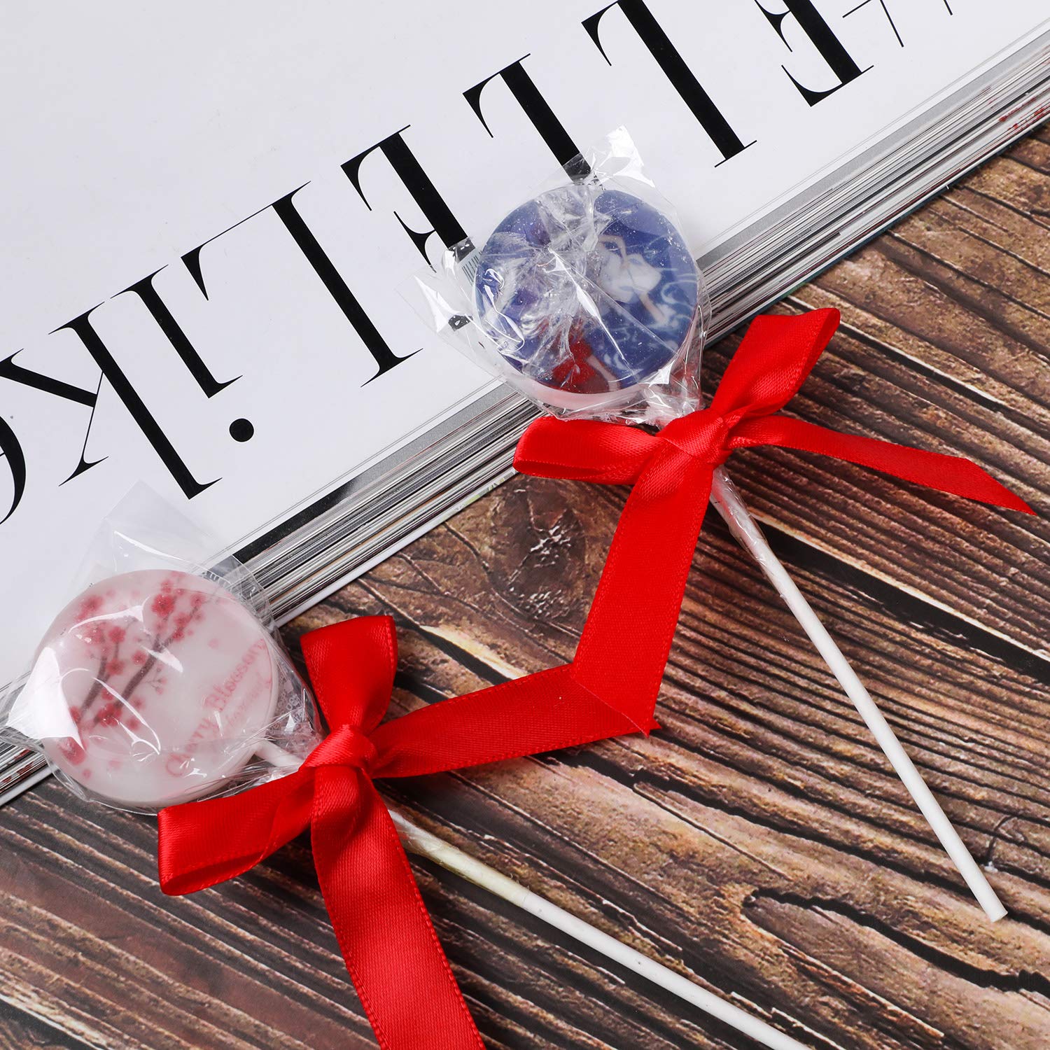 100 Pack Red Satin Ribbon Twist Tie Bows - Premium Gift Wrapping Bows for Treat Bags, Candy Bags, Party Favors, Wedding Decorations and Package Decorations - Perfect for Christmas, Birthday, Baby Shower Gifts and DIY Crafts