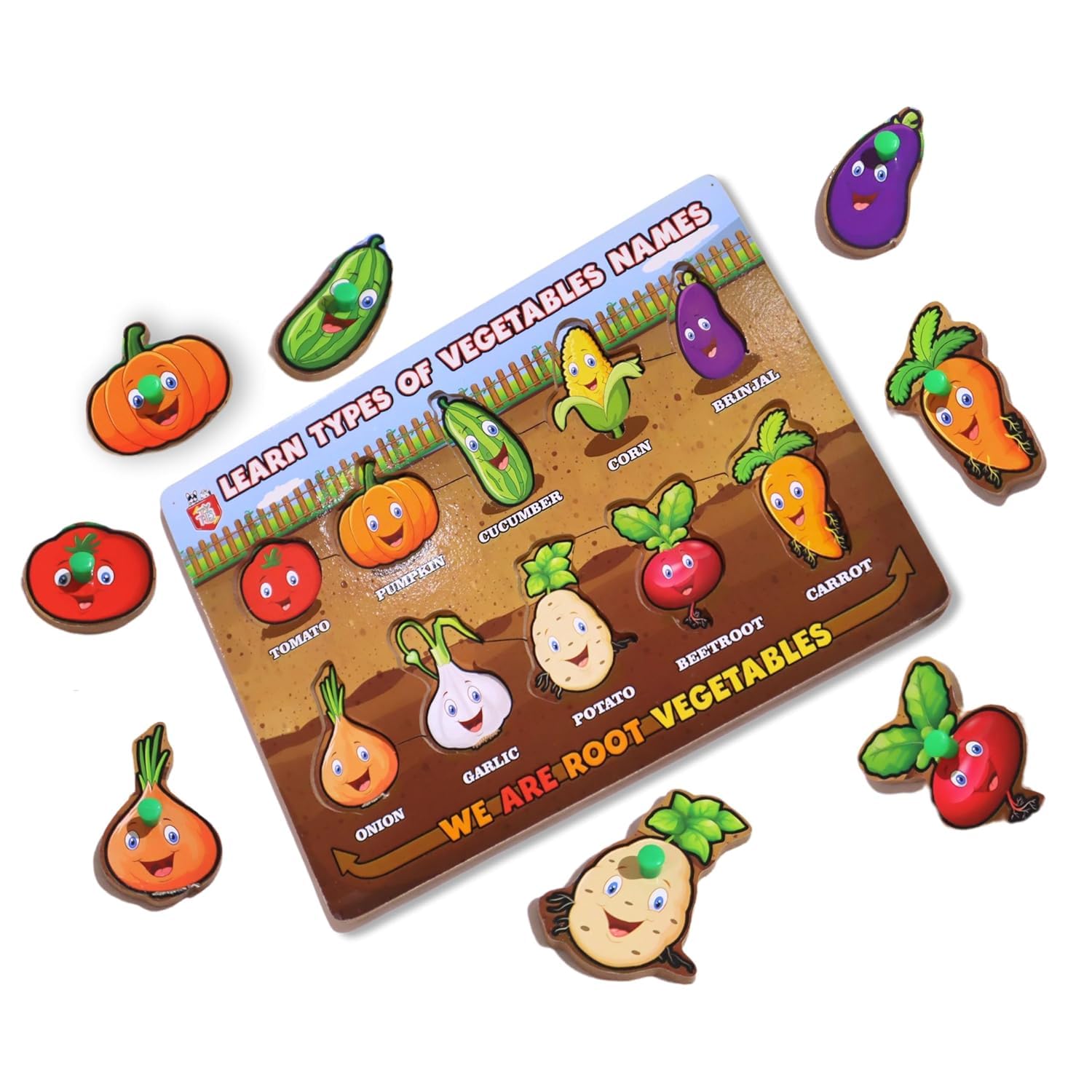 Adora Wooden Puzzle Learning Educational Game Board for Kids - Fun Vegetable Puzzle Set for Toddlers & Preschoolers | Enhance Cognitive Skills & Hand-Eye Coordination - Perfect for Homeschooling, Classroom, or Family Game Night