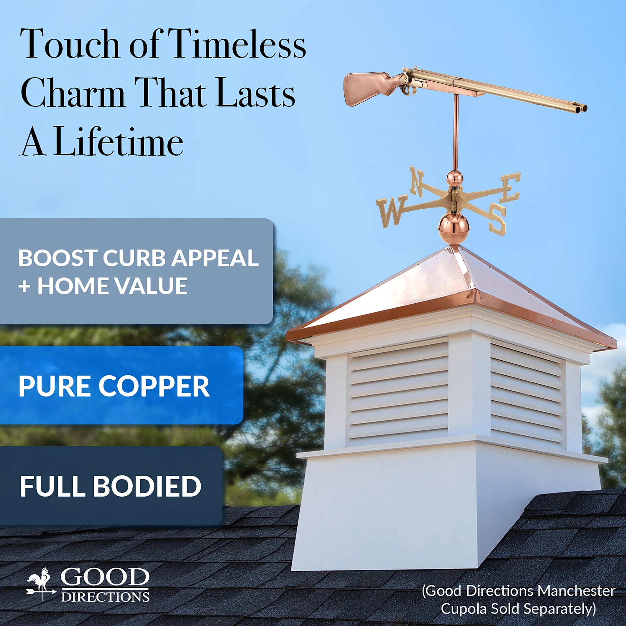Vintage Shotgun Weathervane - Rustic Metal Roof Decor for Farmhouse, Barn & Garden | Unique Outdoor Home & Yard Ornament