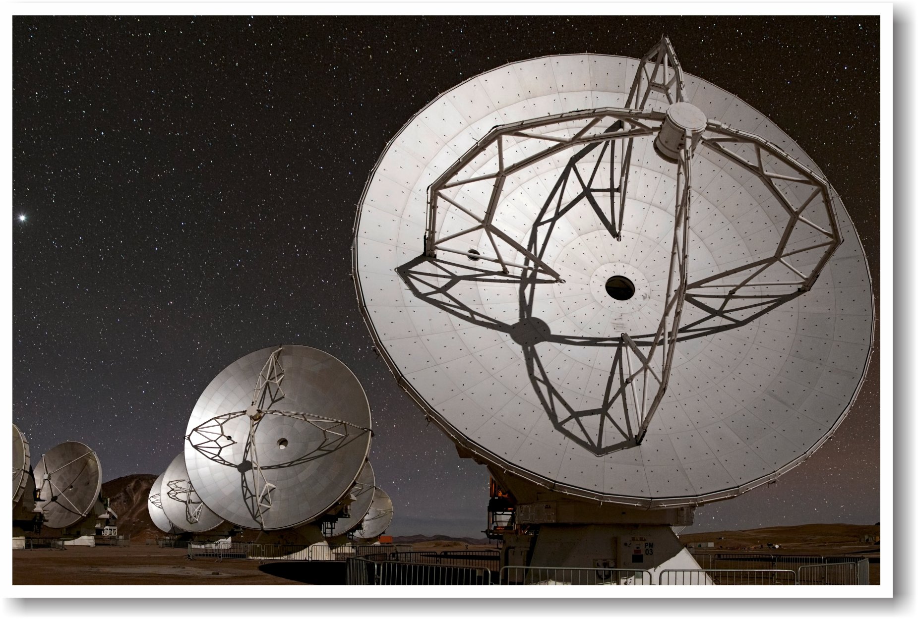 Satellite Dishes at Night - Premium Science Wall Art Poster for Astronomy Enthusiasts | Perfect for Home Office Decor, Classroom & Science Lab