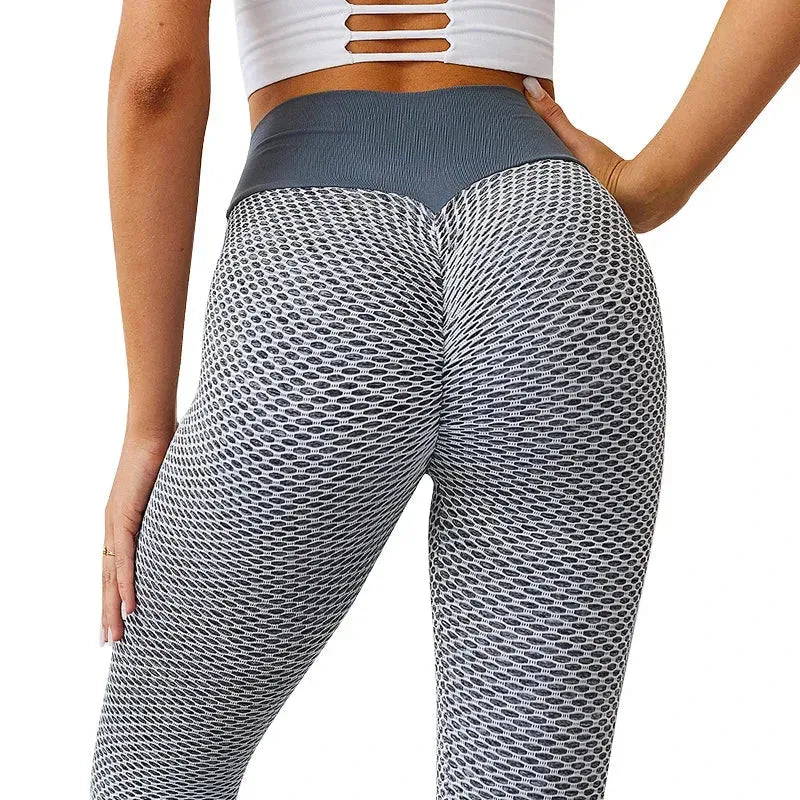 CHRLEISURE Women's Seamless High Waist Yoga Pants - Breathable Grid Tights for Gym, Fitness & Workout - Push Up Leggings for Running, Yoga & Everyday Wear