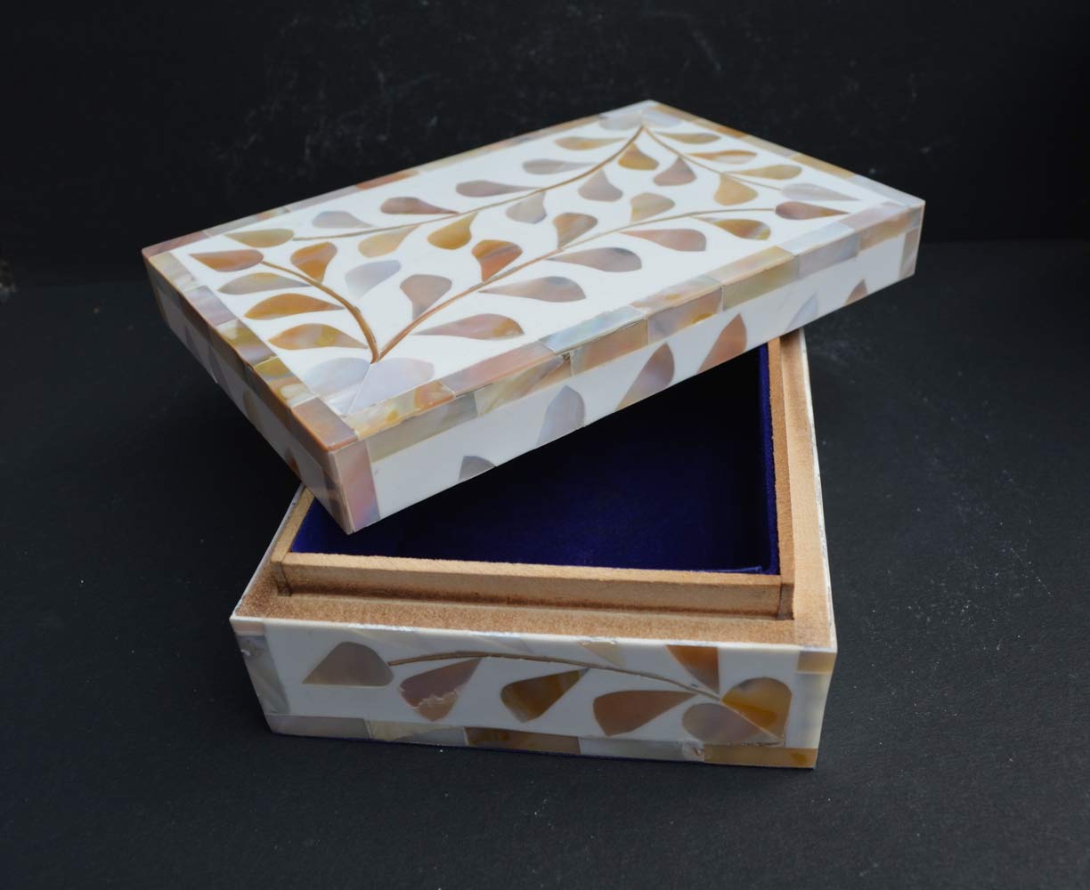 Handcrafted Mother of Pearl Jewelry Box with Intricate Inlay Design - Premium Indian Trinket Box for Rings, Necklaces & Keepsakes | Perfect Gift for Women, Bridal Shower & Home Decor