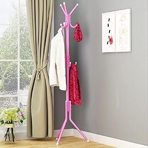 Pink Metal Coat Rack with 12 Hooks - 175 x 45cm Freestanding Clothing Display Stand for Living Room, Bedroom & Entryway - Durable Home Furniture for Hanging Coats, Hats, Bags & Accessories - Perfect for Organizing Clothes & Decorating Your Space