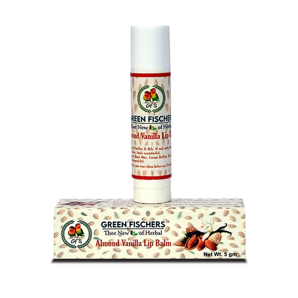 GREEN FISCHERS Herbal Almond Vanilla Nude Lip Balm (5g) - Natural Lip Care with Almond Oil, Ghee & Kokum Butter | Fades Dark Lips, Moisturizes Dry & Chapped Lips | Overnight Lip Mask for Soft, Plump Lips | Perfect for Daily Use & Night Treatment (Pack of 1)