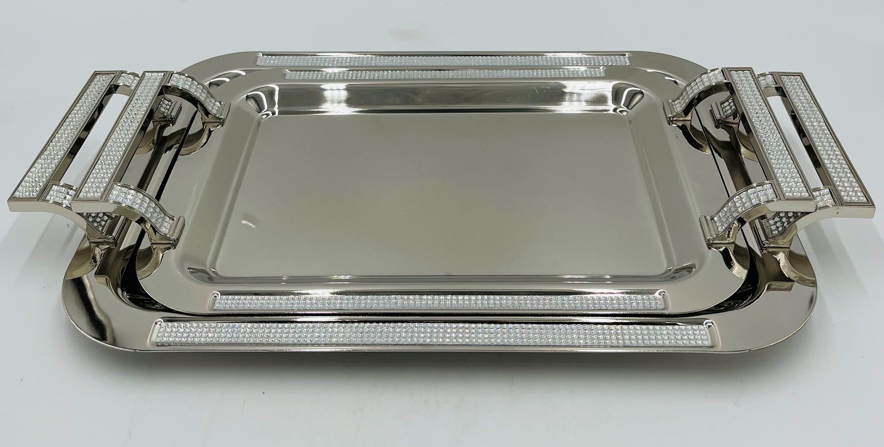 2-Piece Stainless Steel Tray with Glitter Finish - Perfect for Serving, Decorating, and Party Displays