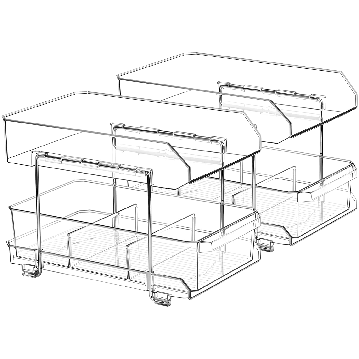 2-Tier Bathroom Organizer & Under Sink Storage | Clear Multi-Purpose Kitchen Pantry Organizer | Pull-Out Medicine Cabinet with 4 Removable Dividers | Perfect for Bathroom, Kitchen & Closet Organization