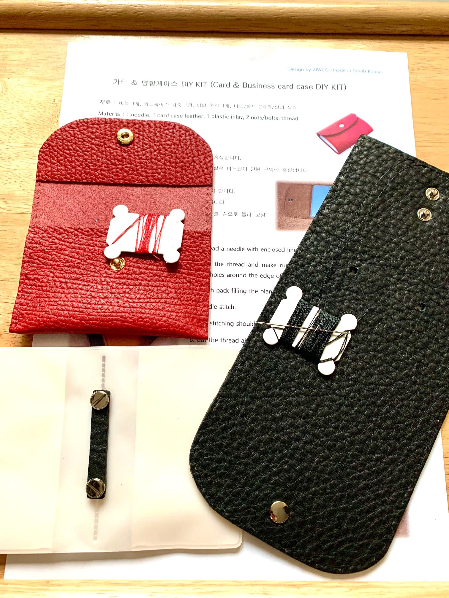 Premium Leather Business Card Holder Wallet - Handmade DIY Card Case Kit for Beginners (Black & Red) | Craft Stencil Templates & Tooling Set for Custom Leather Projects | Perfect for Office, Gifts & Crafting Enthusiasts