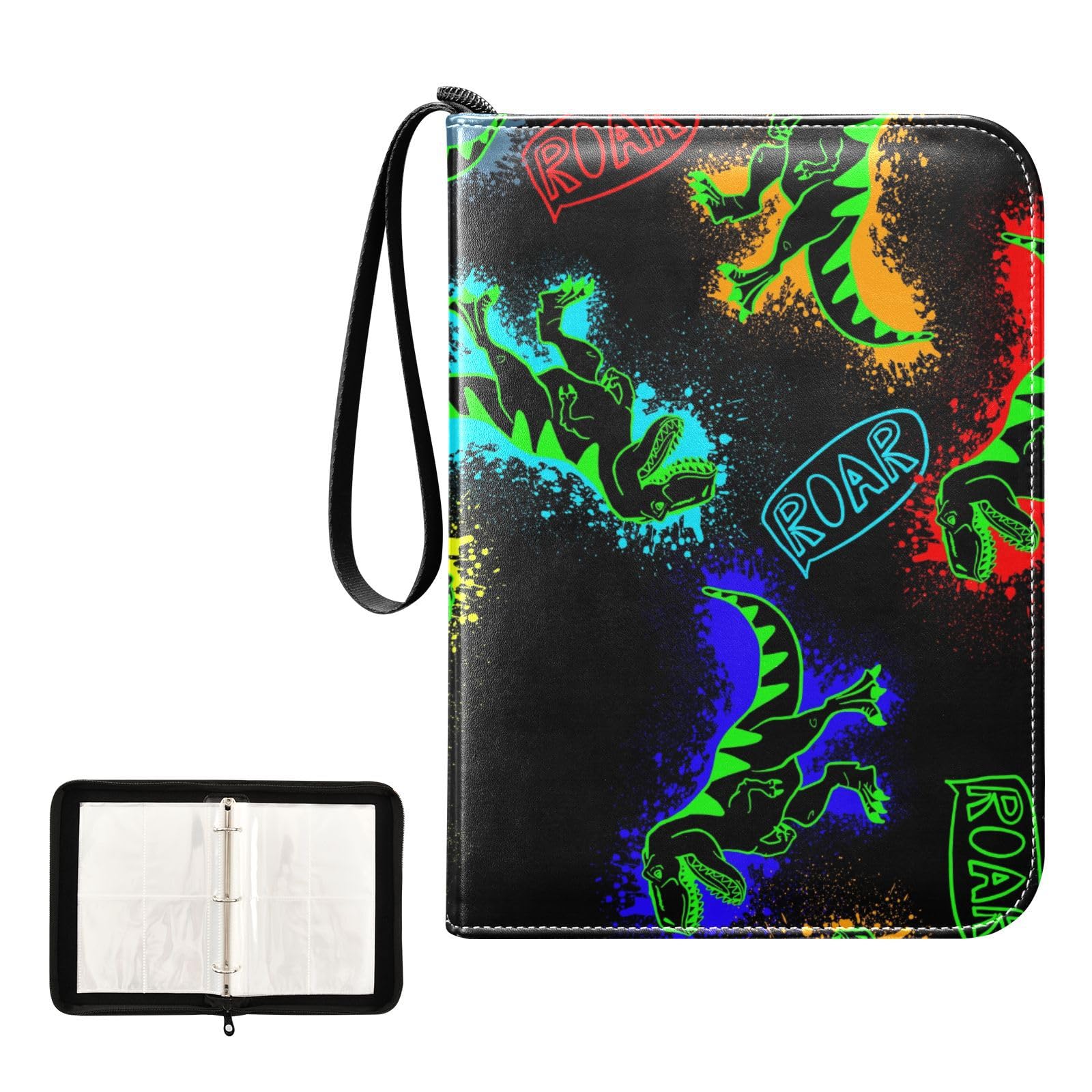 RunningBear 4-Pocket Dinosaur Trading Card Binder with 50 Sleeves - Holds 400 Cards, 3-Ring Display Case for Pokemon, MTG & Sports Cards | Perfect for Collectors & Card Game Tournaments