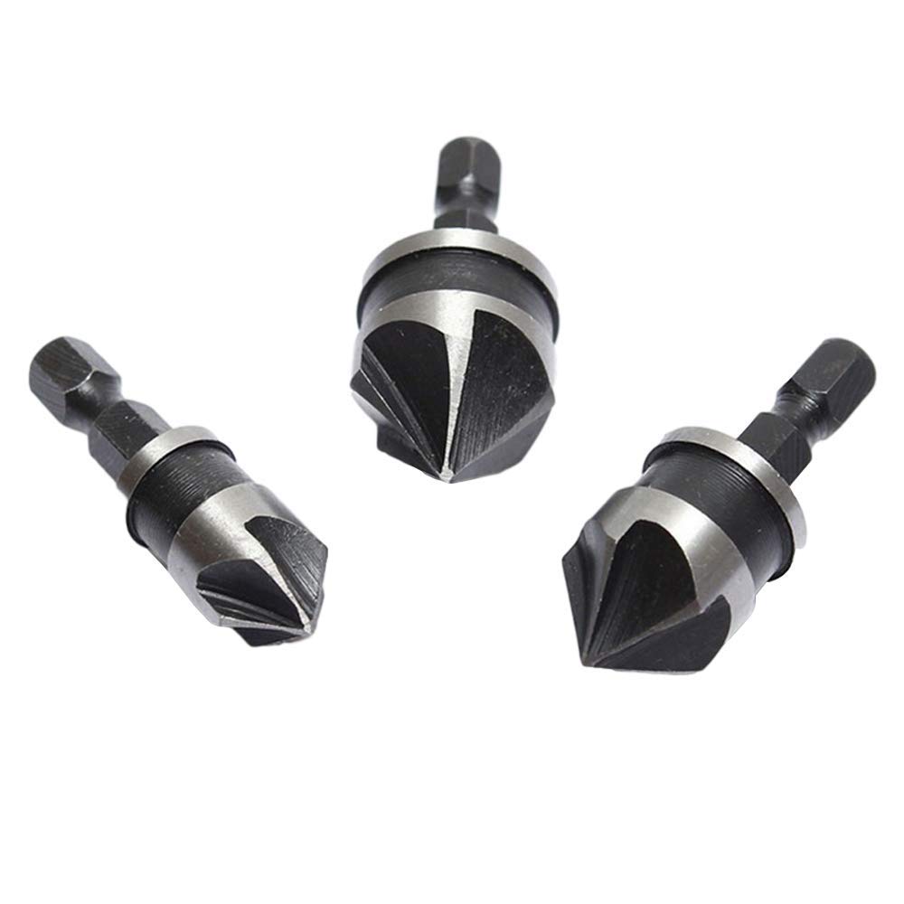 3pcs/Set Hex Shank Countersink Drill Bit Set - High Speed Steel Boring Tools for Wood & Metal - Quick Change Hex Shank for Easy Use - Perfect for DIY Projects, Furniture Making & Metalworking