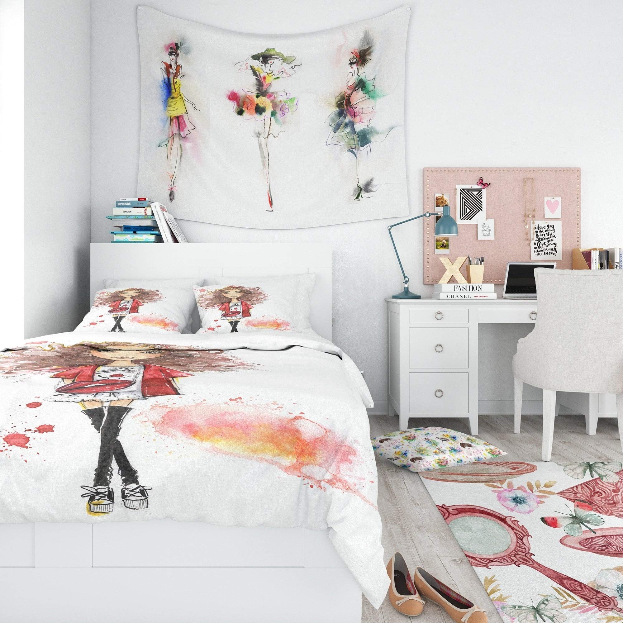 Designart 'Fashionable Teenage Girl' Glamour Twin Size Duvet Cover Set - 2 Piece Bedding with 1 Sham (Comforter Not Included) | Trendy Teen Room Decor, Girls Bedroom Aesthetic, Soft & Stylish Bed Set for Teens