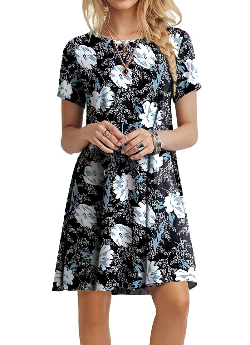 POPYOUNG 2025 Women's Summer Casual T-Shirt Dress - Crew Neck Short Sleeve Beach Cover Up Sundress for Vacation, Travel & Outdoor Activities
