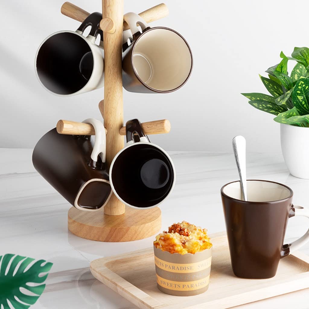 Wooden Cup Holder Stand for Coffee Mugs & Glasses - Countertop Drying Rack with Drain Tray - Multi-Purpose Organizer for Jewelry, Bracelets & Hair Accessories - Perfect for Kitchen, Bathroom & Bedroom Storage