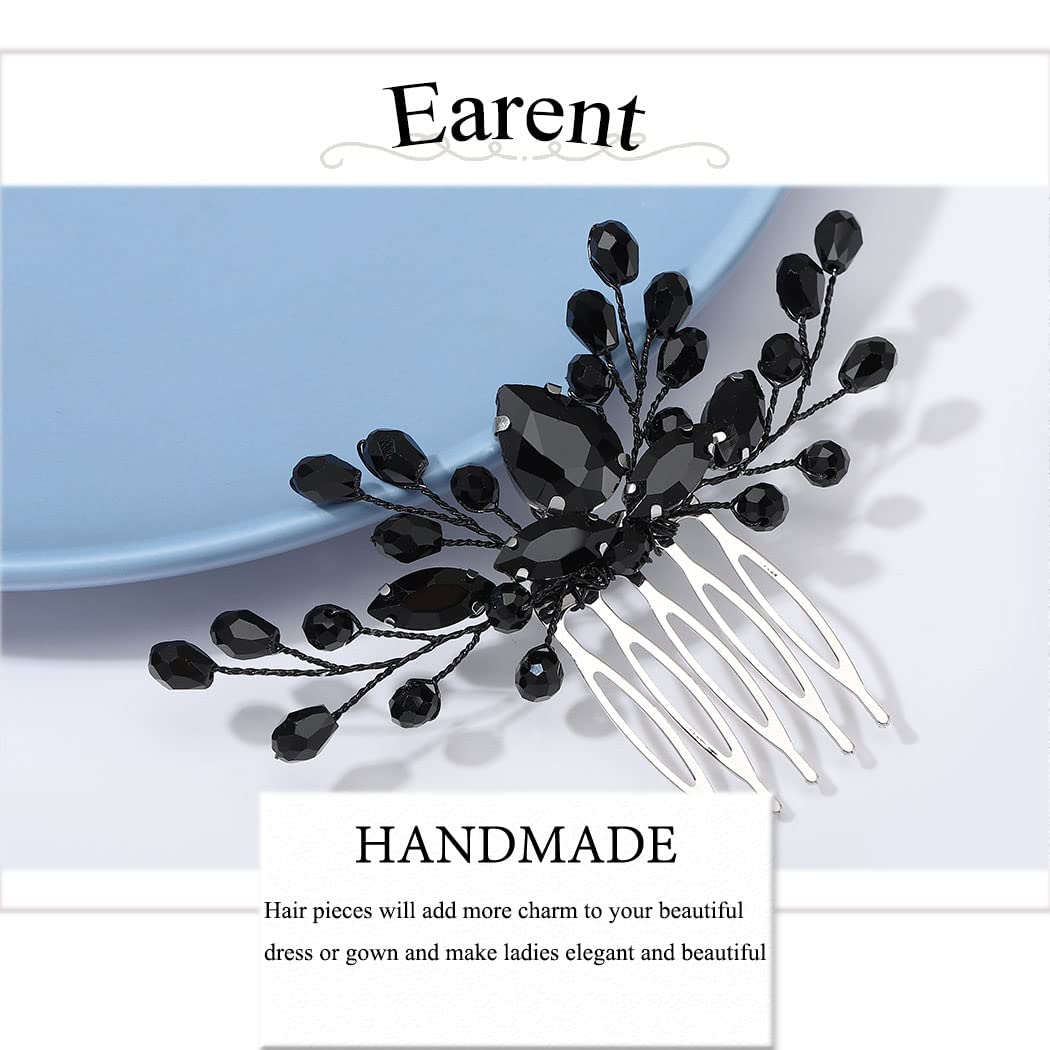 Elegant Black Crystal Rhinestone Wedding Hair Comb - Bridal Side Hairpiece for Women | Perfect for Weddings, Prom, Halloween & Special Occasions