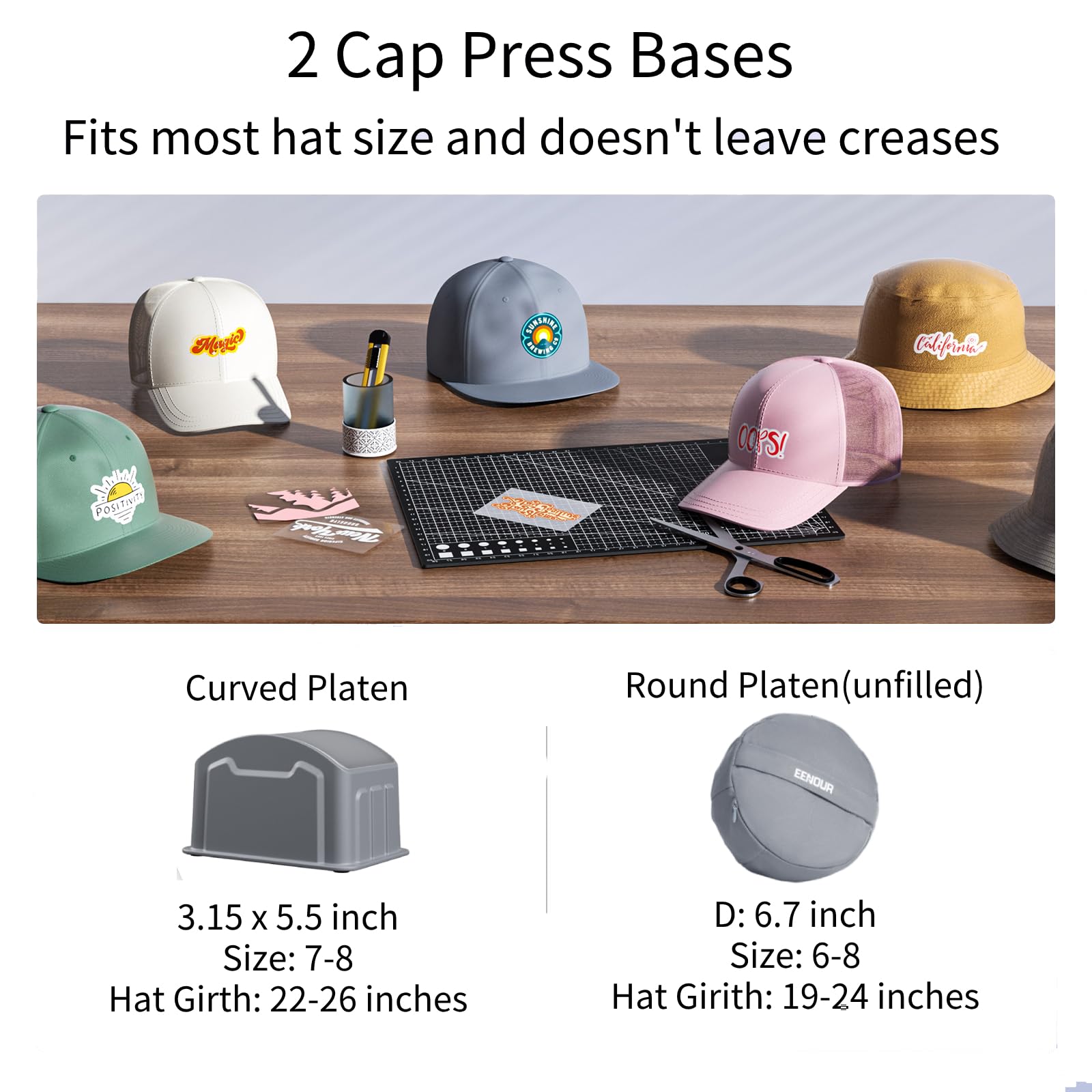 EENOUR Mini Hat Press Machine - 3 Heating Levels & Auto-Off, Handheld Cap Heat Press with 3