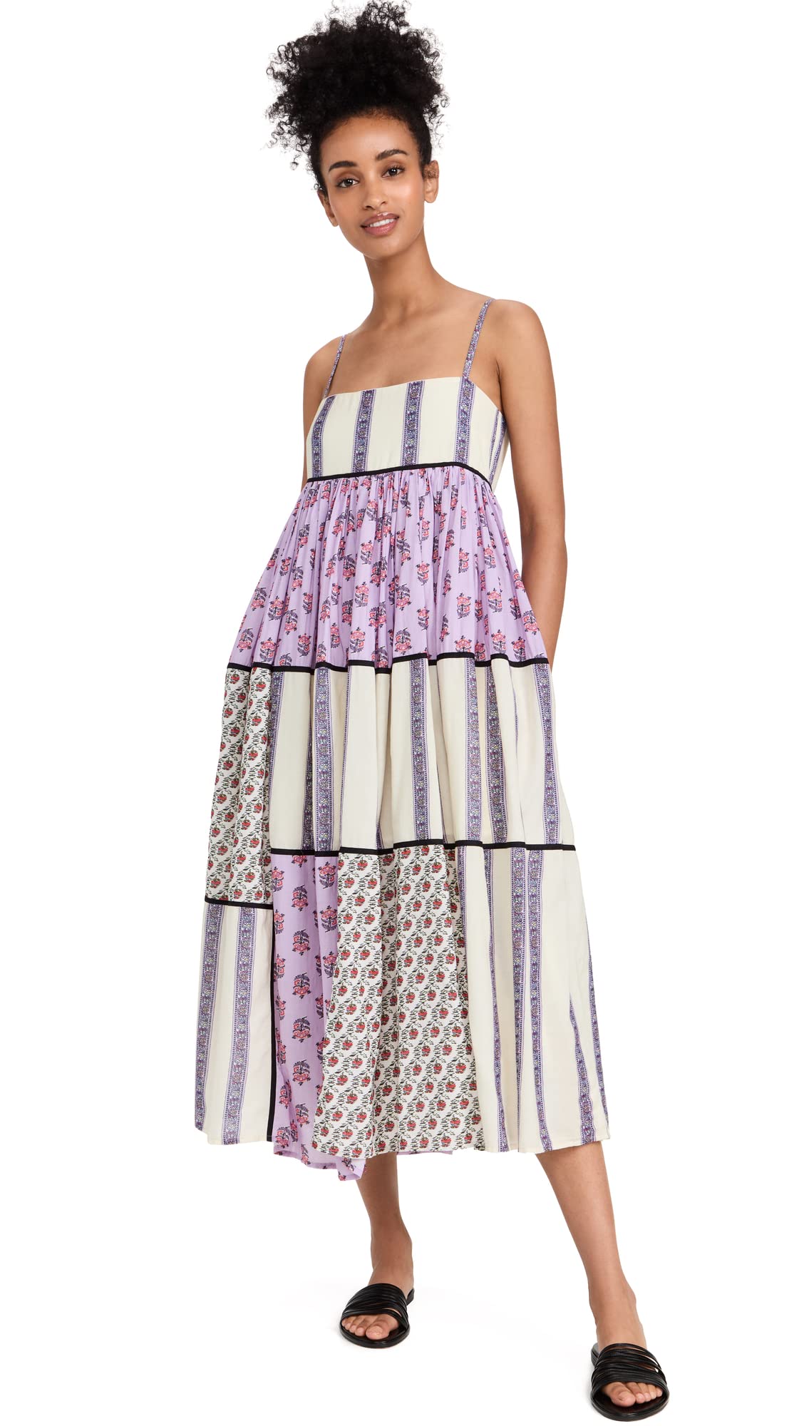 RHODE Women's Saachi Dress - Flowy Summer Midi Dress with Puff Sleeves & V-Neck | Perfect for Beach Vacations, Brunch Dates & Casual Outings