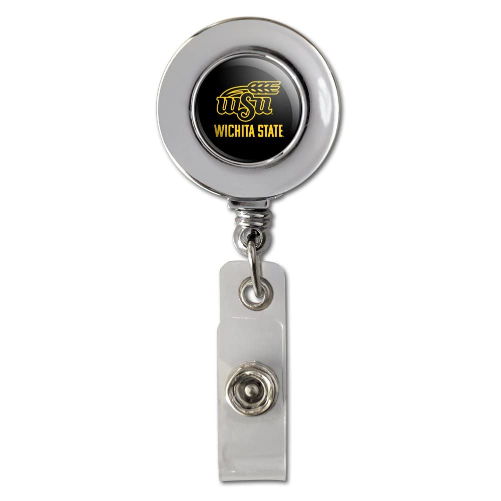 Wichita State Shockers Secondary Logo Retractable Badge Reel - Chrome ID Card Holder Clip for Work, School, and Events