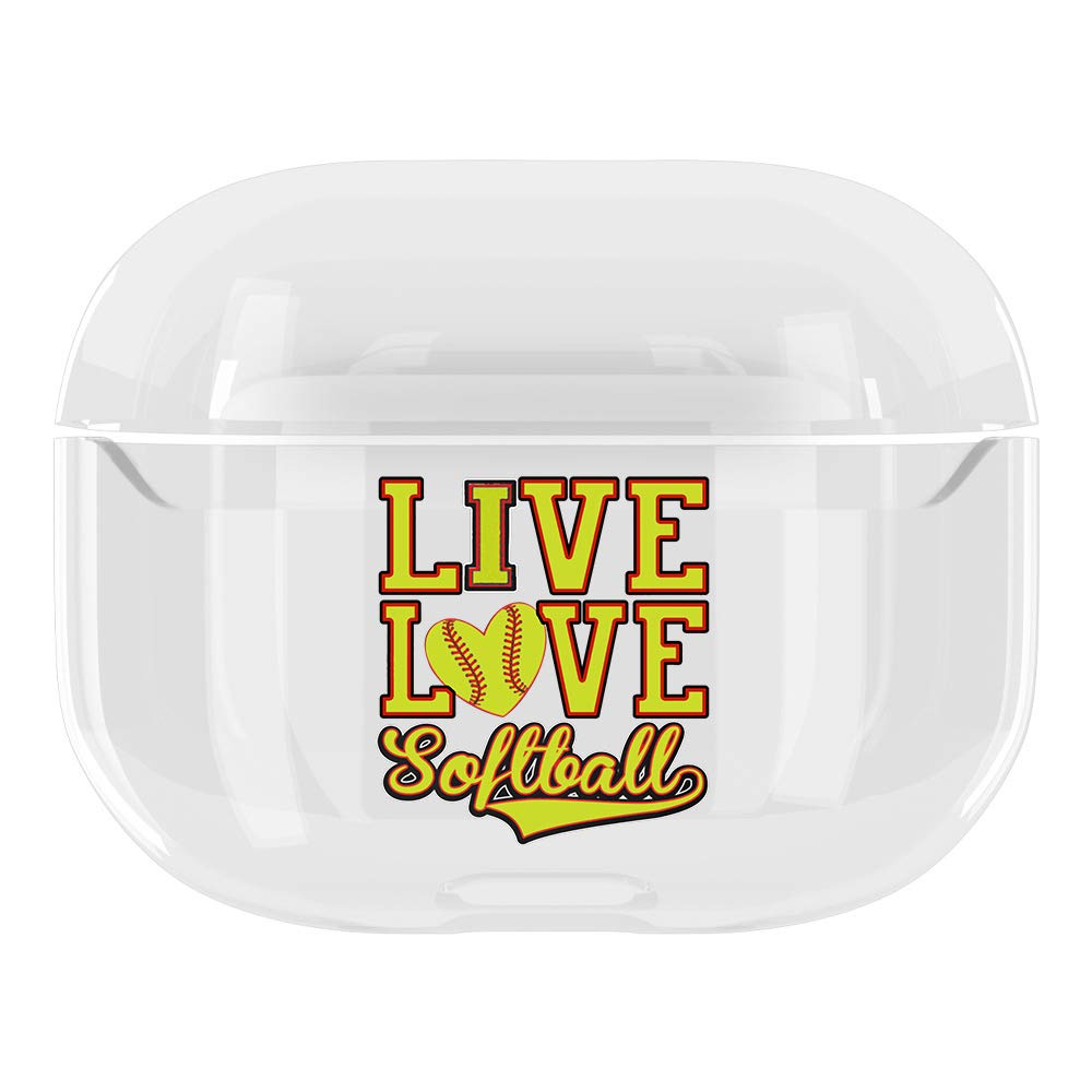 Live Love Softball Clear Hard Plastic AirPods Pro Case - Full Protective Cover Skin Compatible with AirPods 3 & 2019 Charging Case | Durable Shockproof Design for Sports, Gym & Outdoor Activities