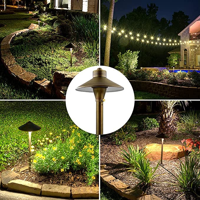 Premium LED Pathway Lights 121 - 4 Pack Brass Landscape Lighting, 6-5/8