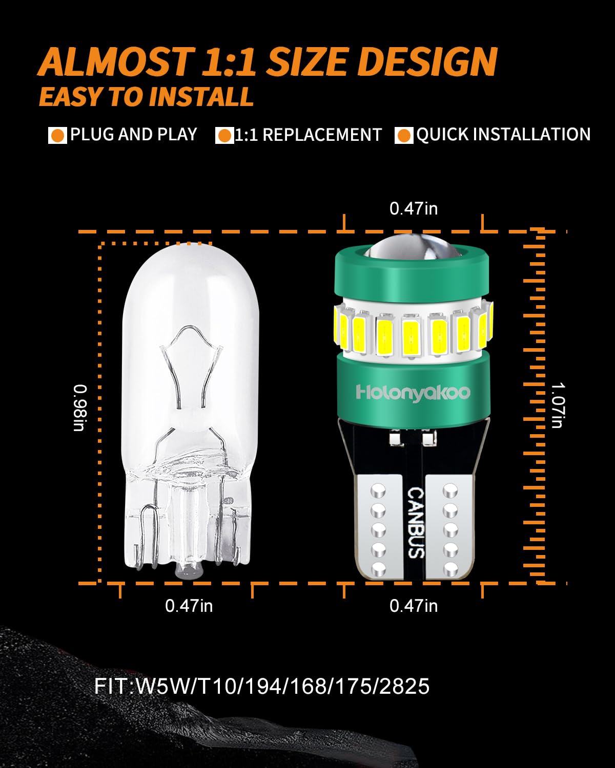 194 LED Bulb T10 Canbus for Car RV Lights - 6000K White (Set of 2) - Perfect for License Plate & Turn Signals