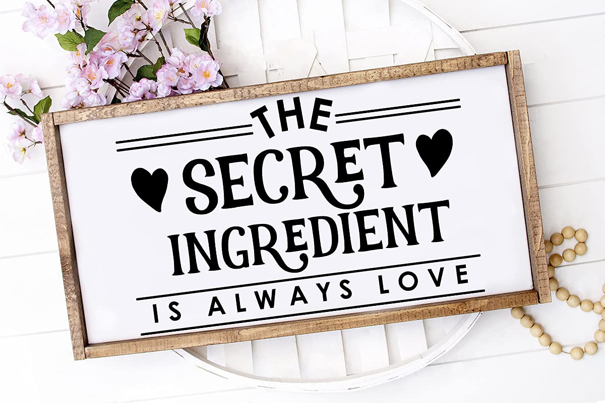 Funny Kitchen Sign 'The Secret Ingredient is Always Love' - Modern Farmhouse Decor, Rustic Wall Art with Solid Wood Frame 8x17 Inches - Perfect for Country Kitchens, Dining Rooms & Coffee Bars